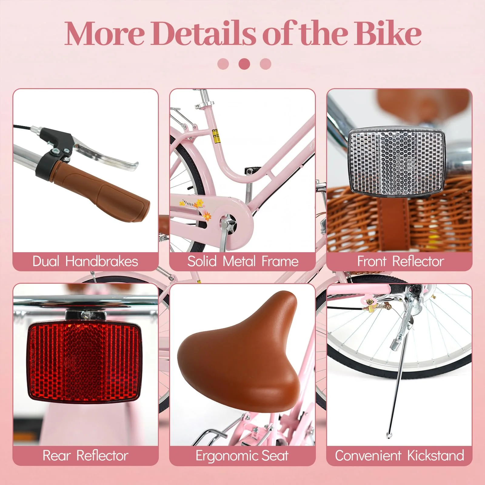 Goplus Beach Cruiser Bike with Basket Rear Rack Bell for Teens Adults Ladies - Image 3