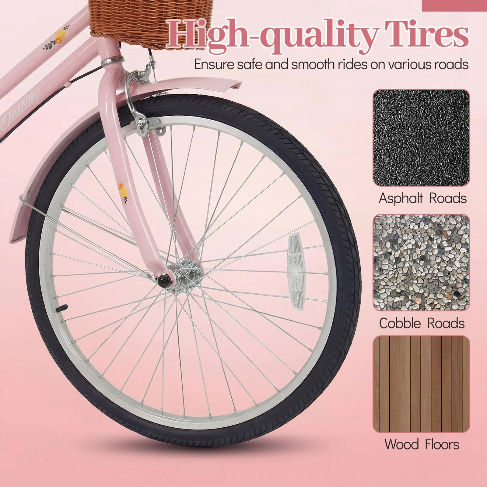 Goplus Beach Cruiser Bike with Basket Rear Rack Bell for Teens Adults Ladies - Image 5