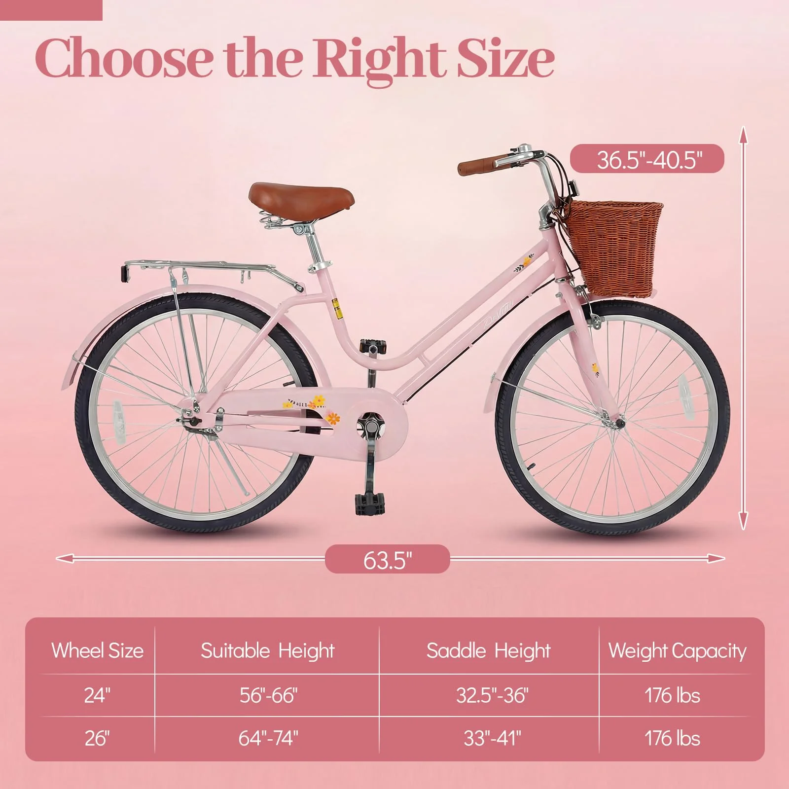 Goplus Beach Cruiser Bike with Basket Rear Rack Bell for Teens Adults Ladies - Image 7