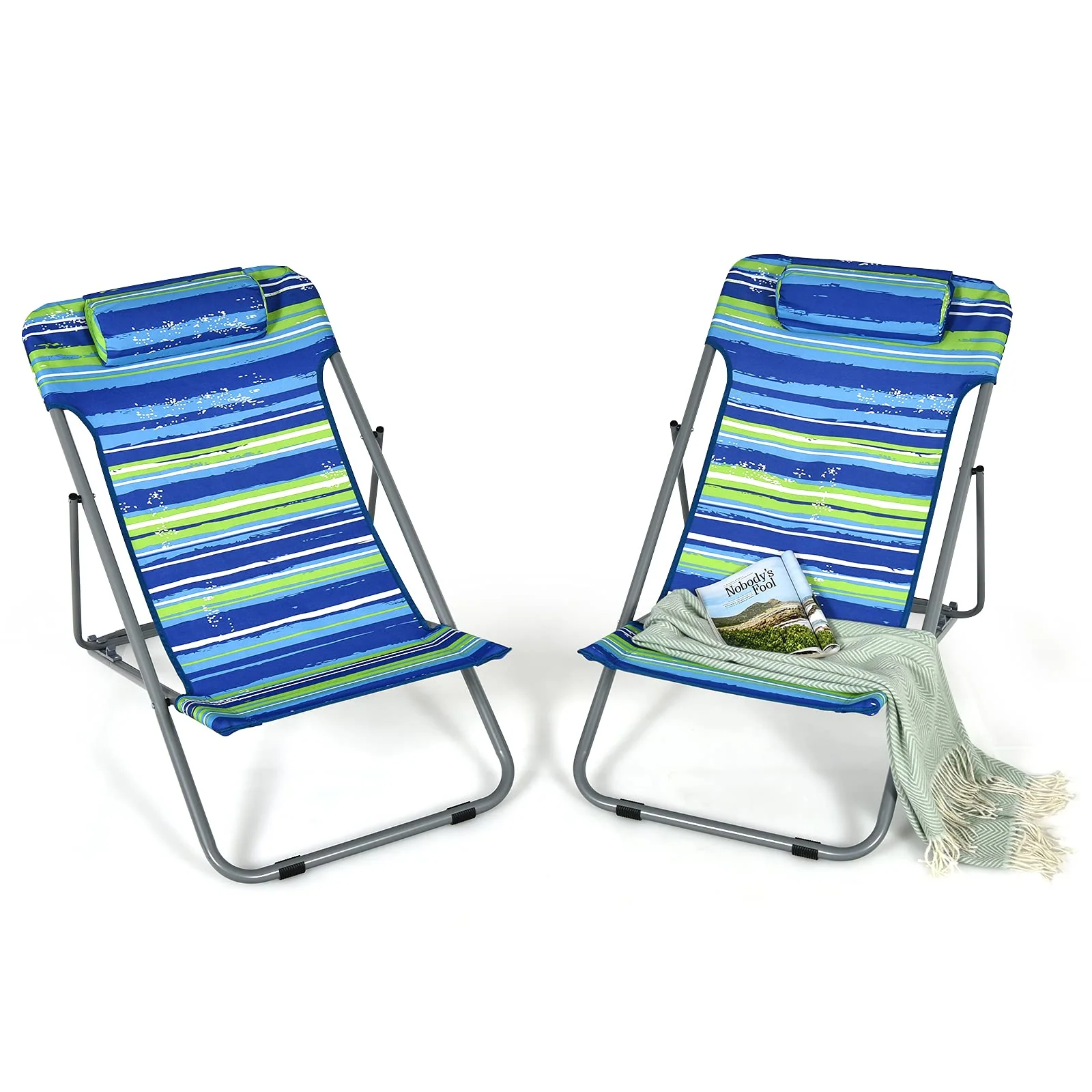 Goplus Beach Sling Chair for Adults, 2 Pcs Portable Folding Camping Chair - Image 11