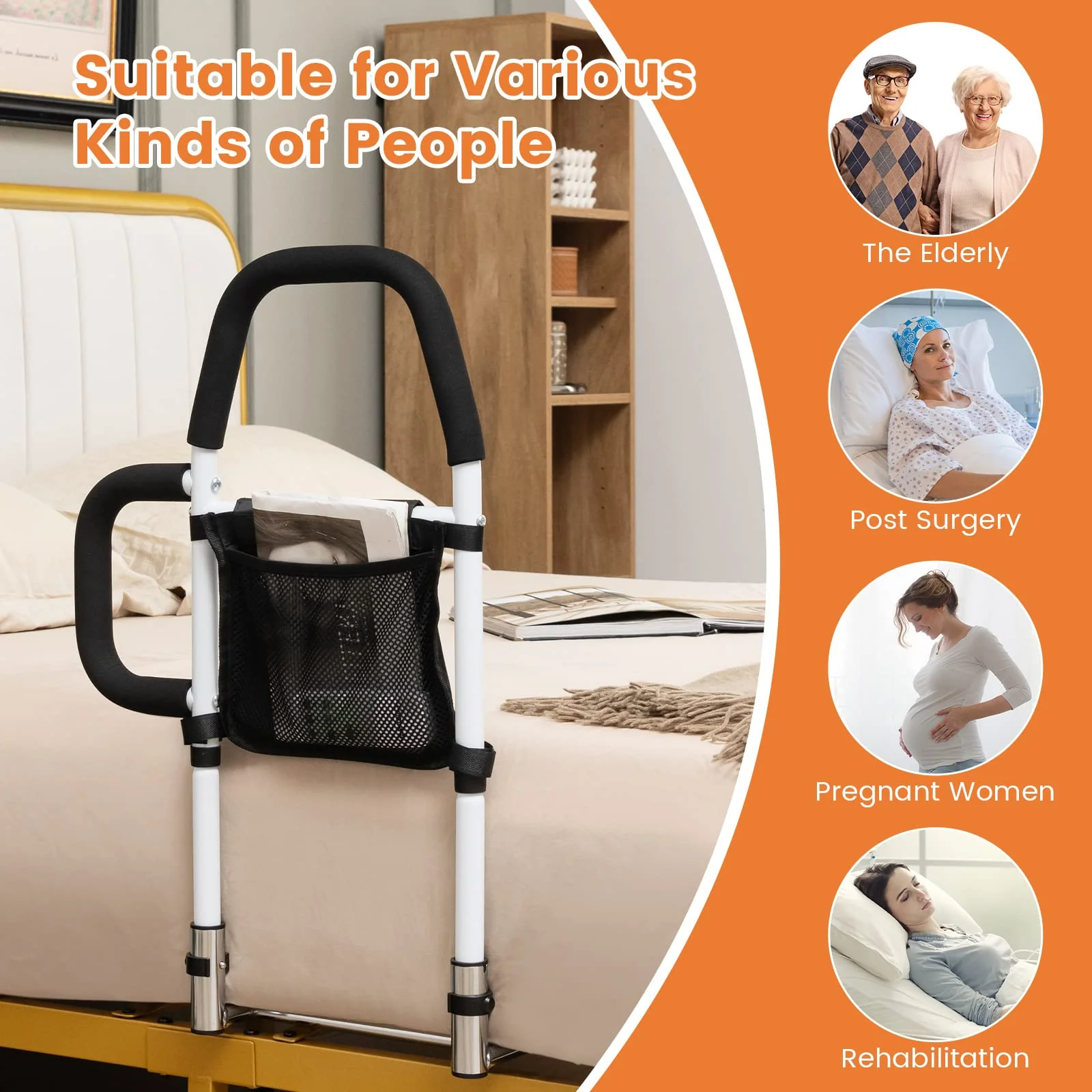 Goplus Bed Rails for Elderly Adults, Medical Bed Support Bar Mobility Assistant - Image 8