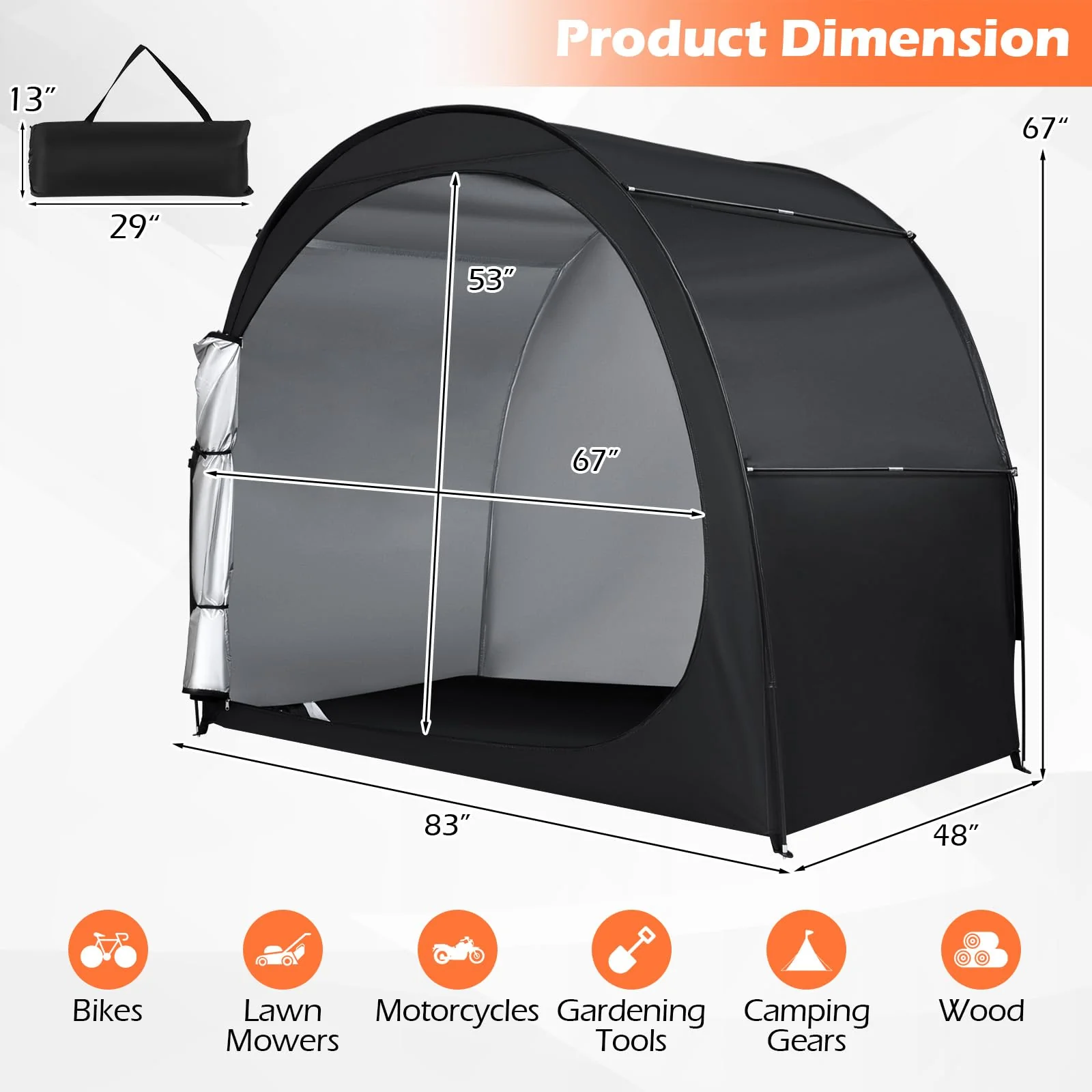 Goplus Bike Storage Tent Portable Bicycle Shed(6.9 X 4 Ft) - Image 3