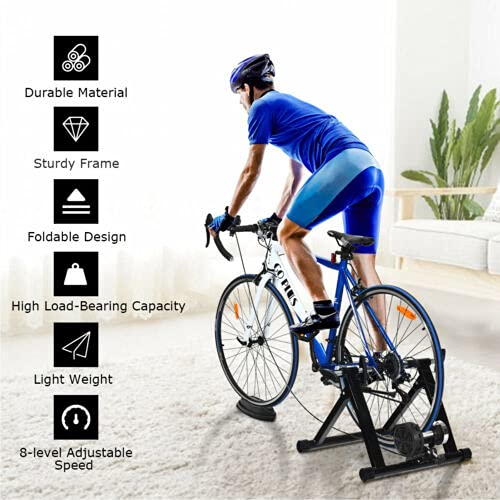 Goplus Bike Trainer Stand, Indoor Magnetic Exercise Bicycle Trainers with 8 Levels Resistance - Image 5