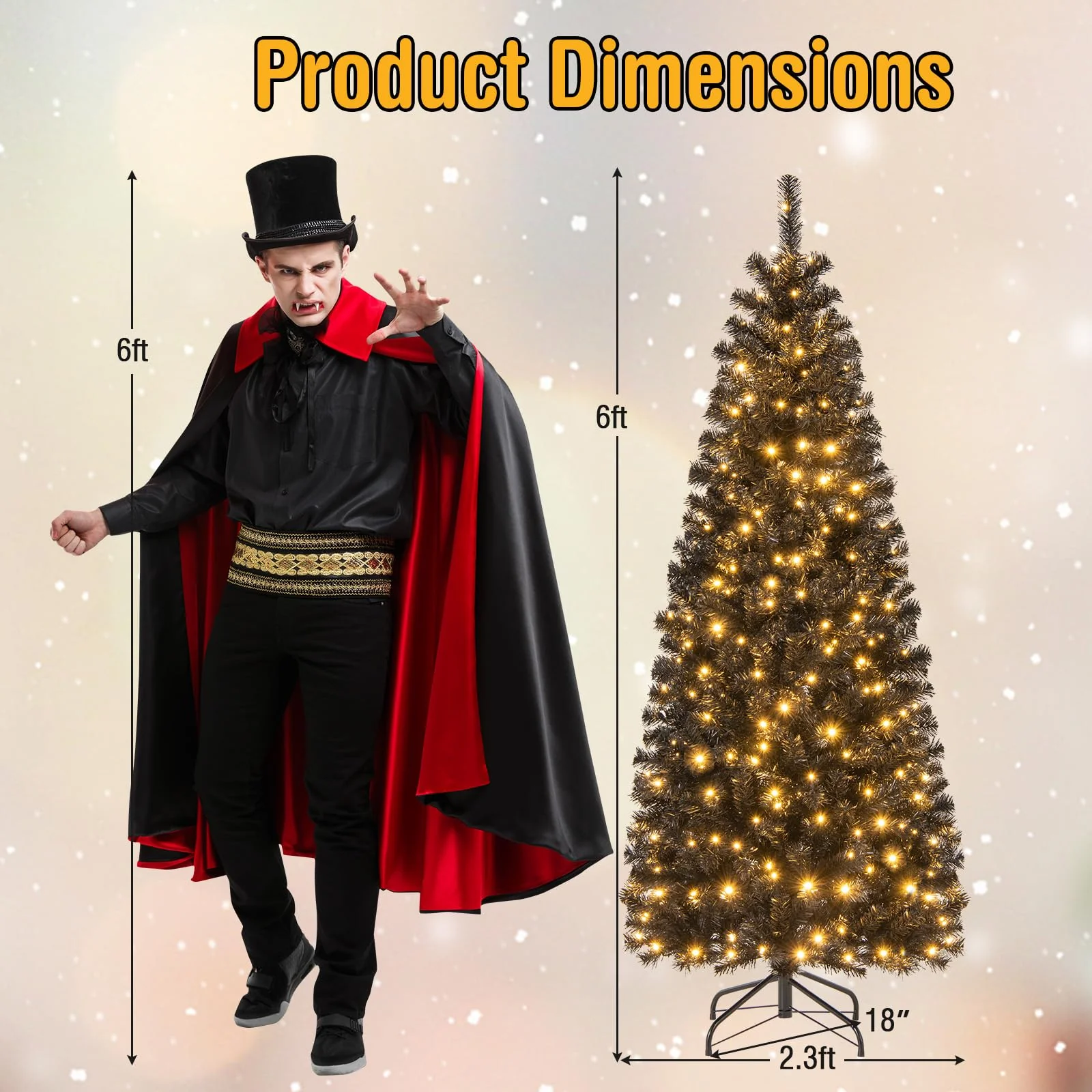 Goplus Black Pencil Christmas Tree, Pre-lit Artificial Halloween Tree - Image 7