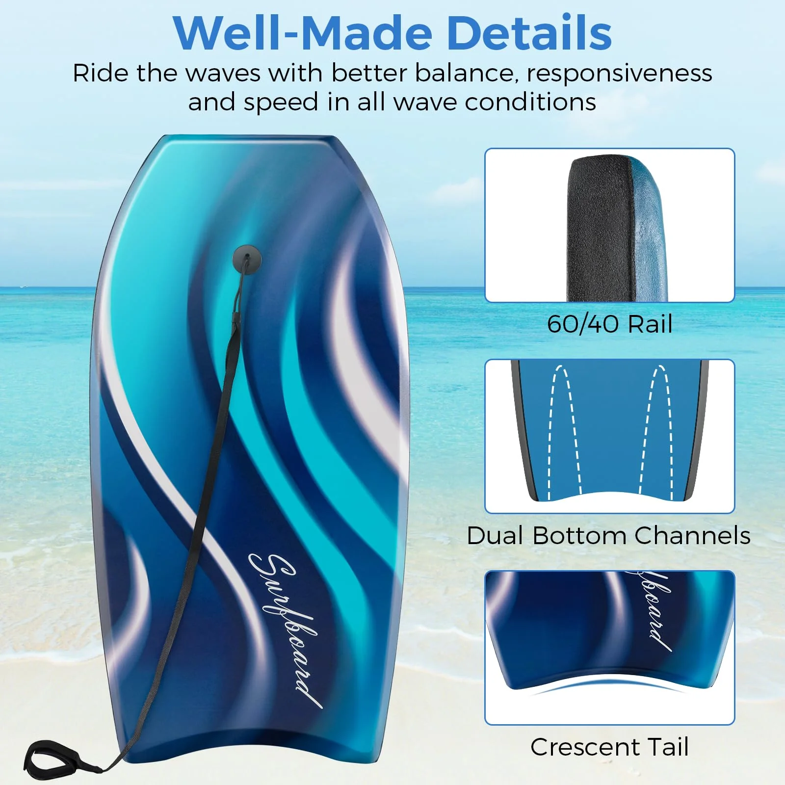 Goplus Boogie Boards for Beach, 33"/37"/41" Lightweight Body Board, Bodyboard for Kids Adults Surfing - Image 5