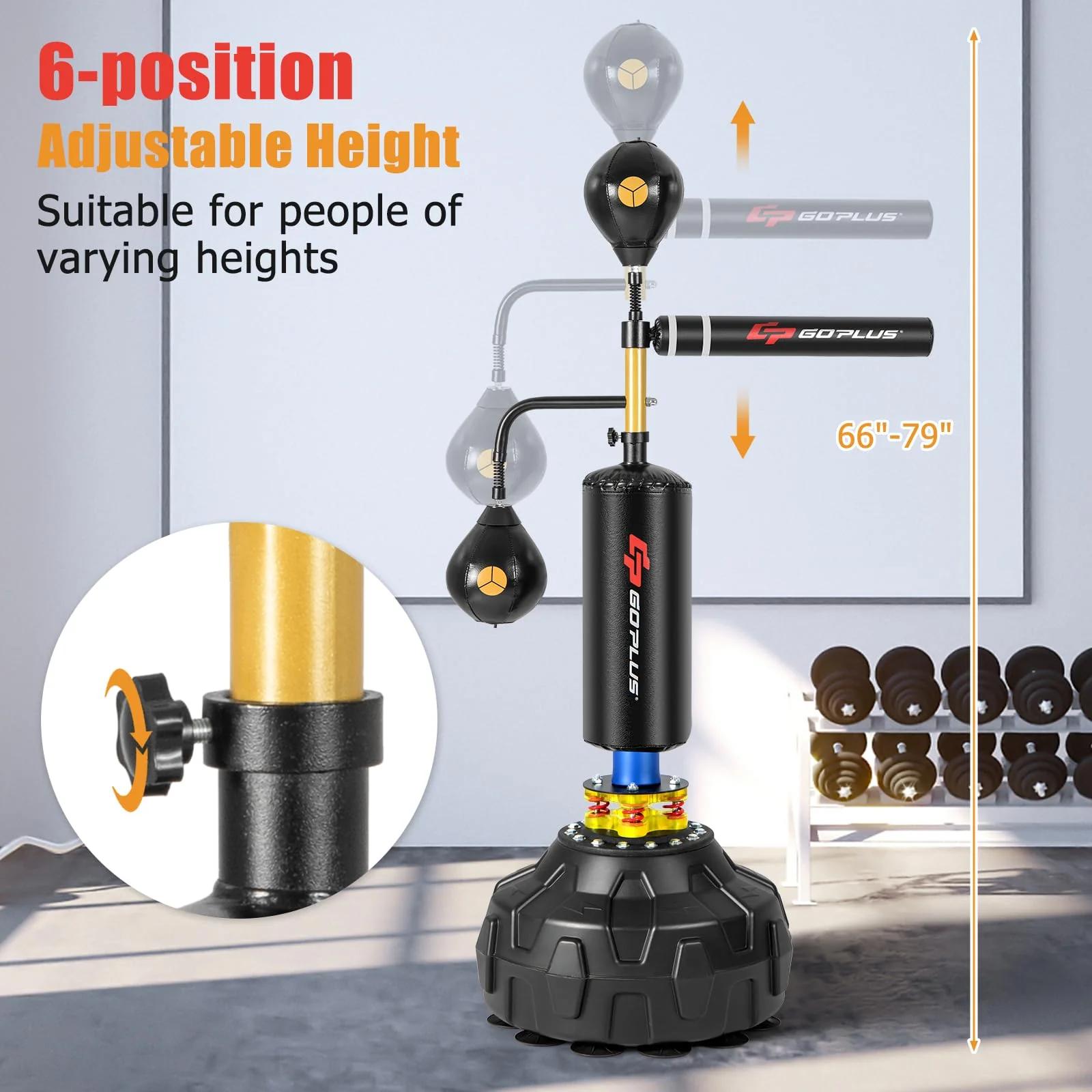 Goplus Boxing Speed Trainer, Freestanding Punching Bag 360-degree Spinning Bar with 2 Reflex Speed Balls - Image 3