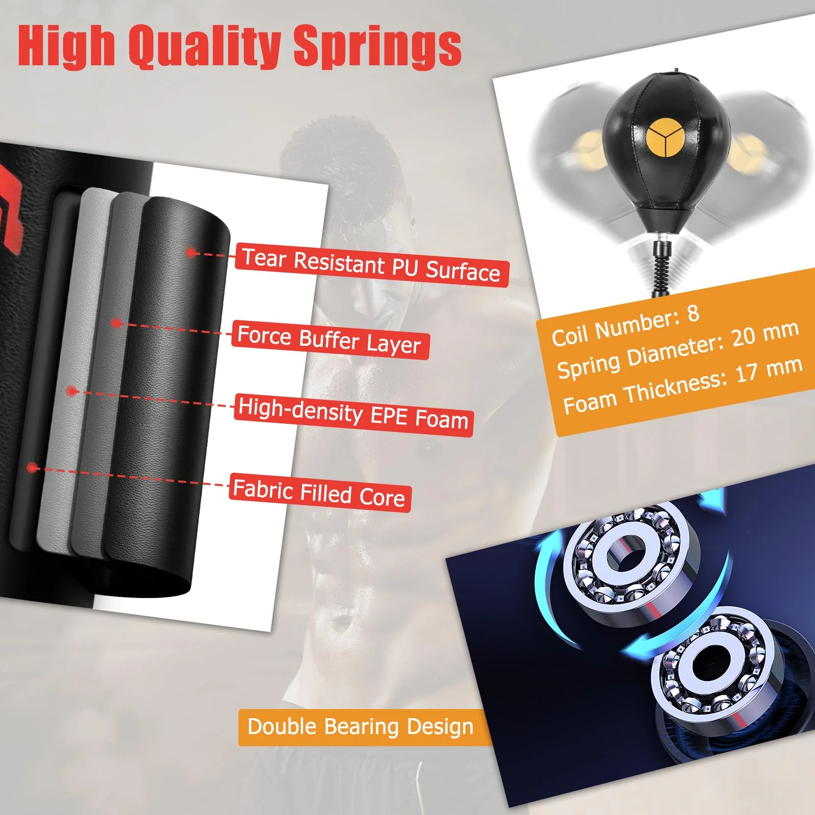 Goplus Boxing Speed Trainer, Freestanding Punching Bag 360-degree Spinning Bar with 2 Reflex Speed Balls - Image 5