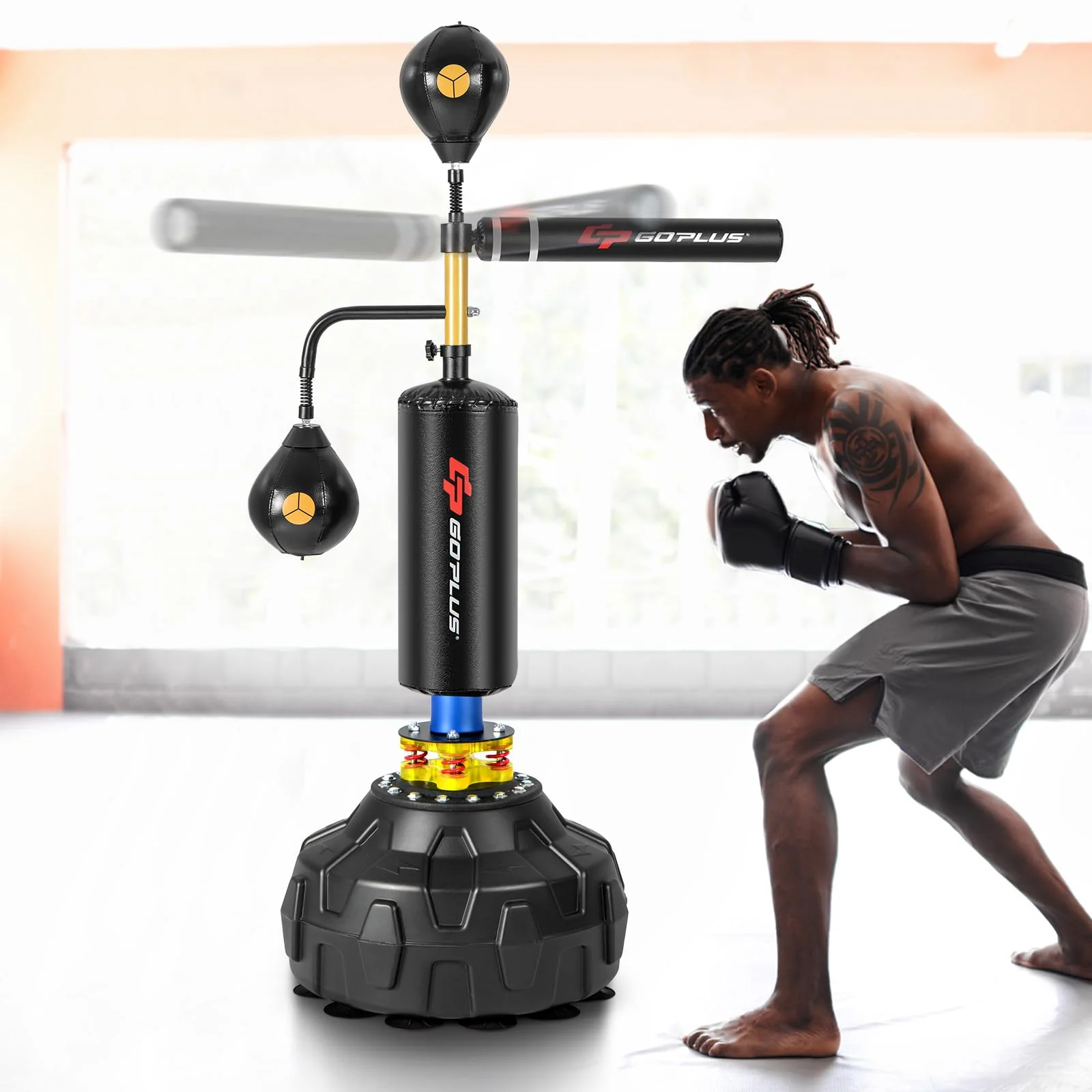 Goplus Boxing Speed Trainer, Freestanding Punching Bag 360-degree Spinning Bar with 2 Reflex Speed Balls - Image 6