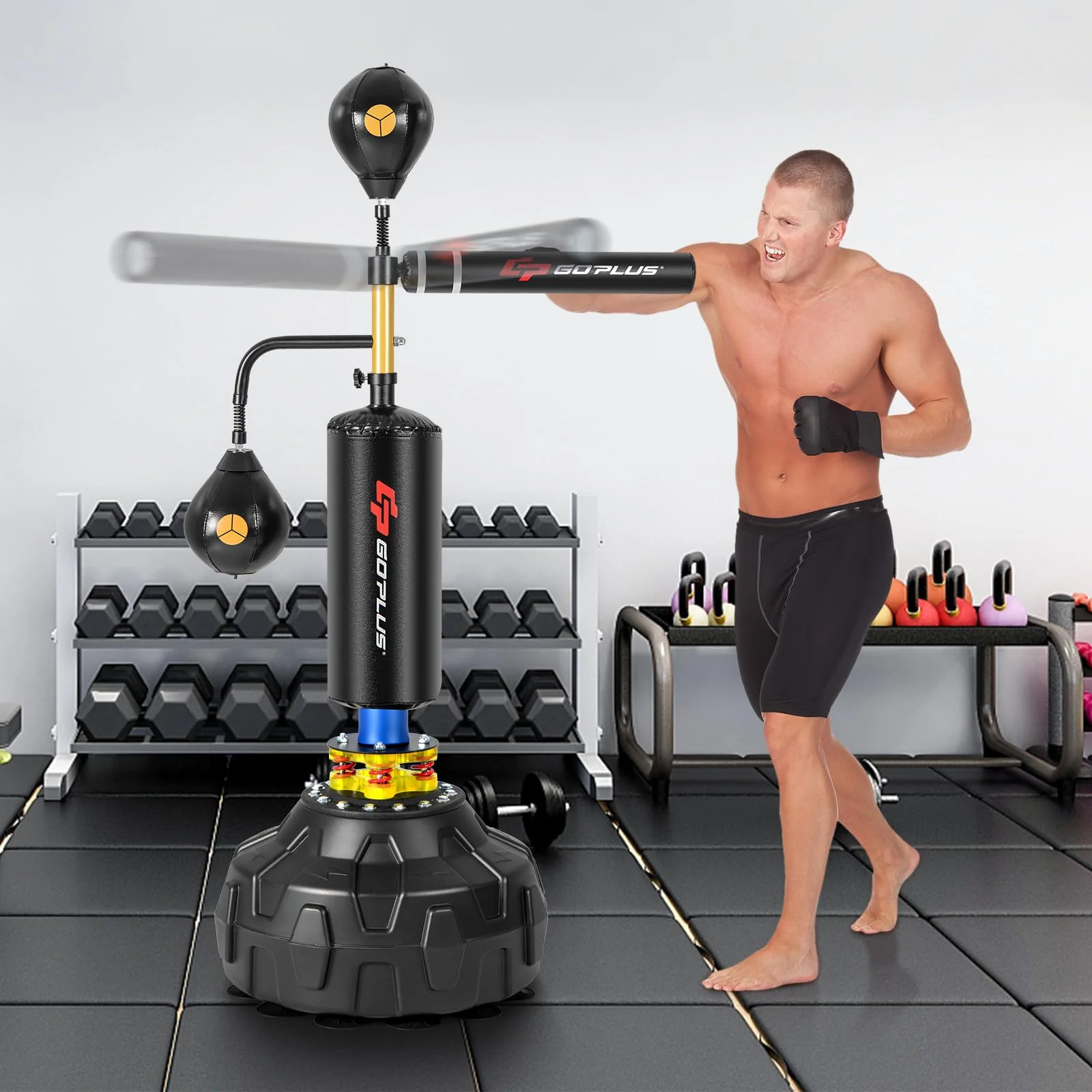 Goplus Boxing Speed Trainer, Freestanding Punching Bag 360-degree Spinning Bar with 2 Reflex Speed Balls - Image 8