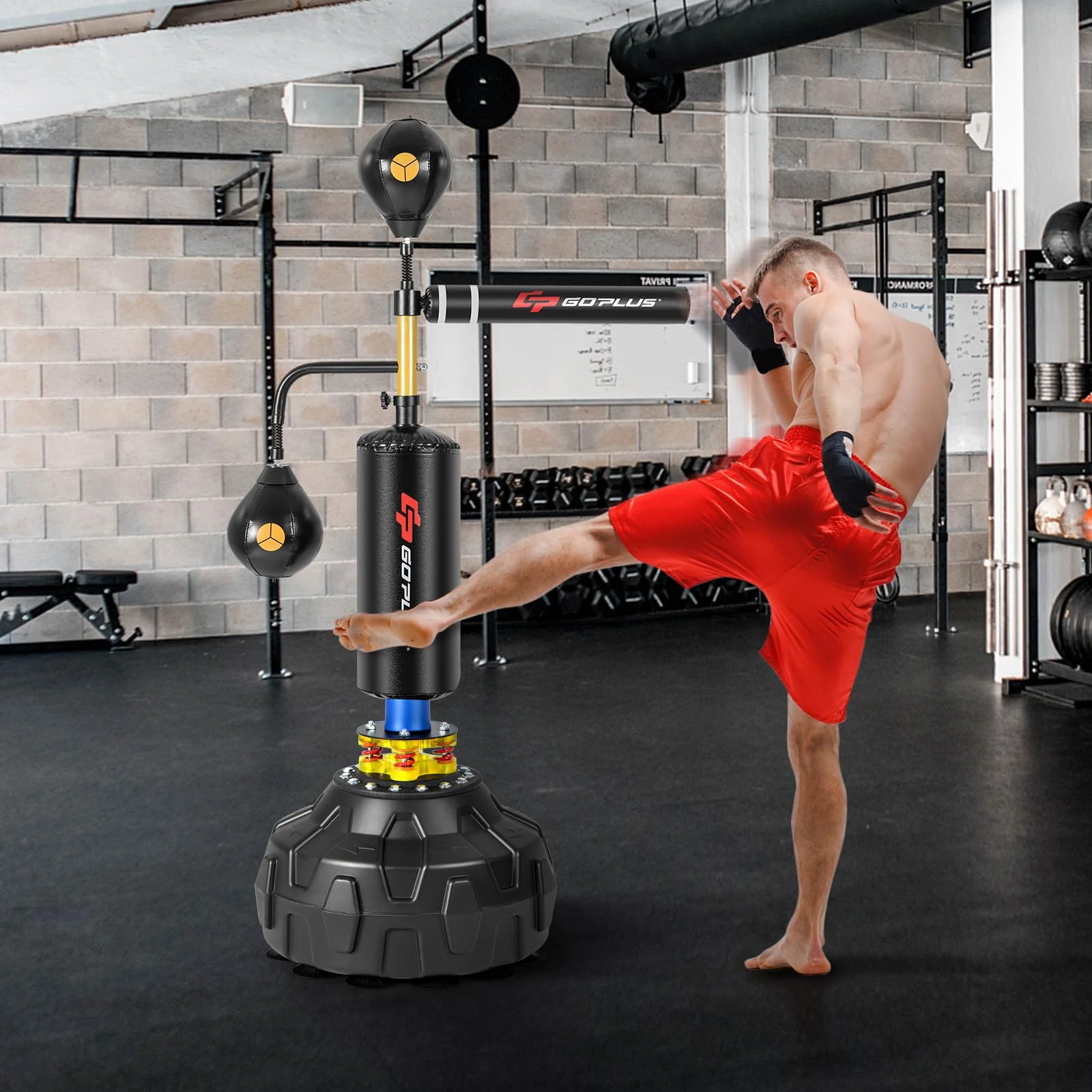 Goplus Boxing Speed Trainer, Freestanding Punching Bag 360-degree Spinning Bar with 2 Reflex Speed Balls - Image 9