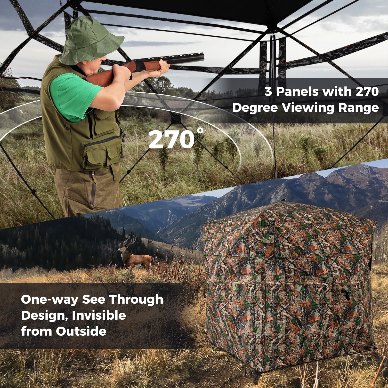 Goplus Camouflage Hunting Blind for 3-4 People, One-Way See-Through Hunting Tent w/270° Viewing Range - Image 2