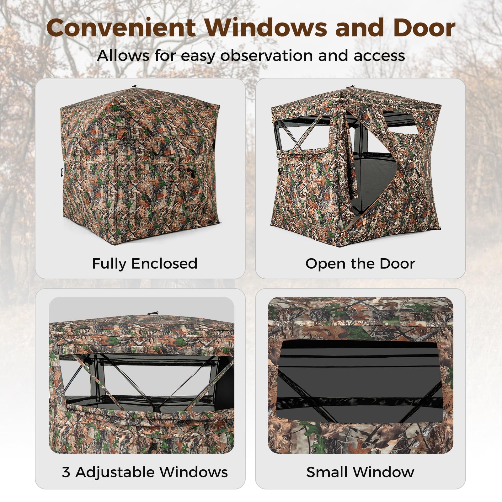 Goplus Camouflage Hunting Blind for 3-4 People, One-Way See-Through Hunting Tent w/270° Viewing Range - Image 3