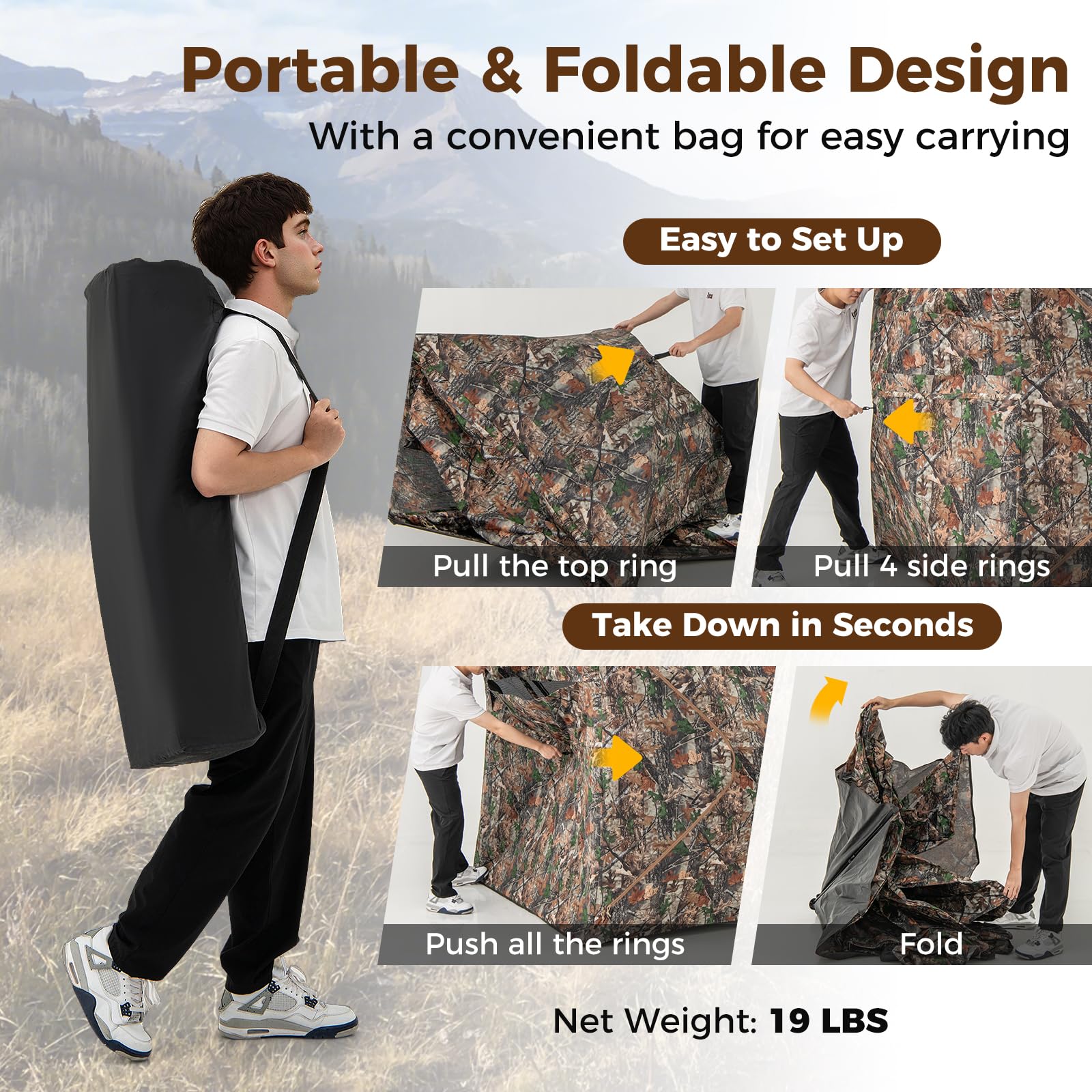Goplus Camouflage Hunting Blind for 3-4 People, One-Way See-Through Hunting Tent w/270° Viewing Range - Image 4