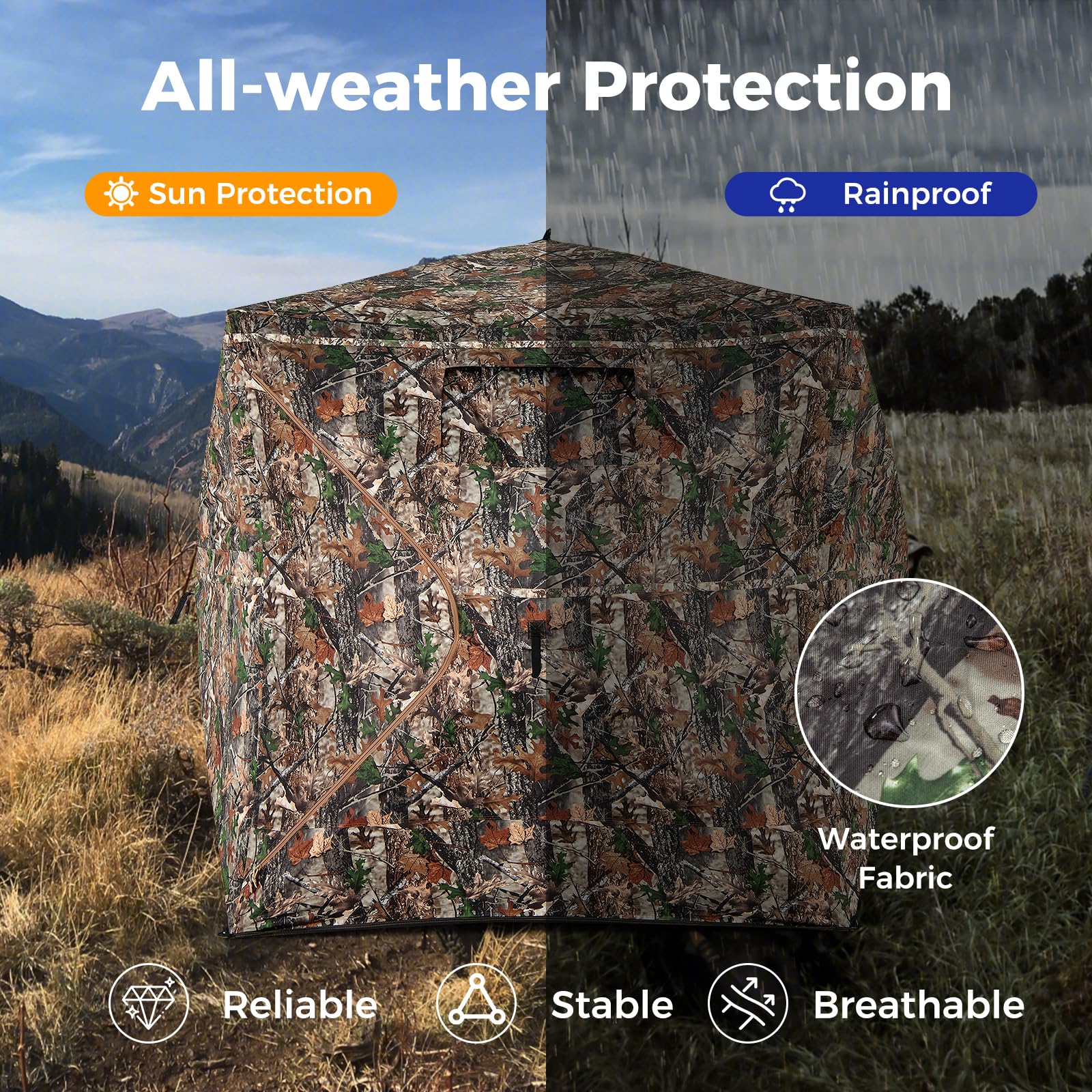 Goplus Camouflage Hunting Blind for 3-4 People, One-Way See-Through Hunting Tent w/270° Viewing Range - Image 7