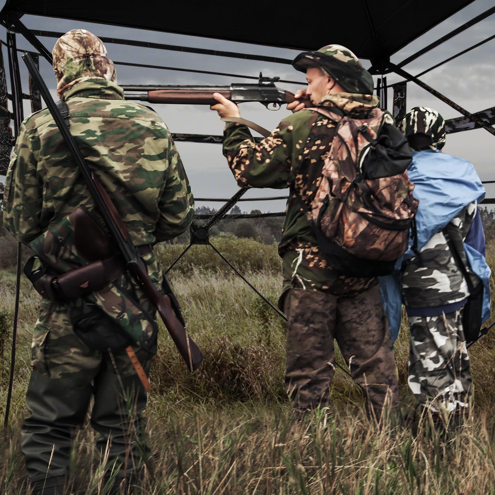 Goplus Camouflage Hunting Blind for 3-4 People, One-Way See-Through Hunting Tent w/270° Viewing Range - Image 9