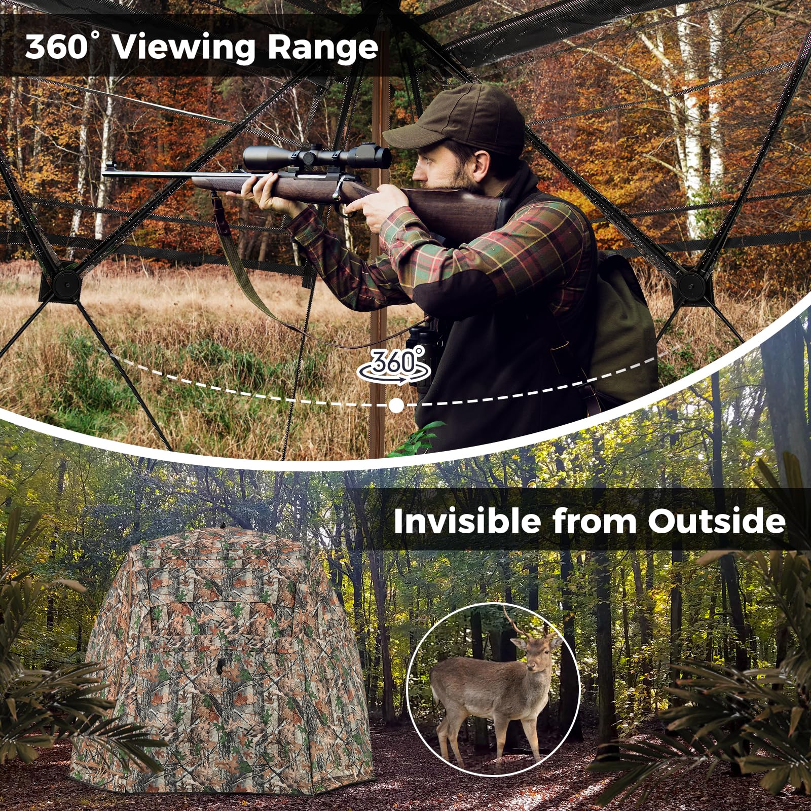 Goplus Camouflage Hunting Blind, One-Way See-Through Hunting Tent w/360° Viewing Range - Image 2