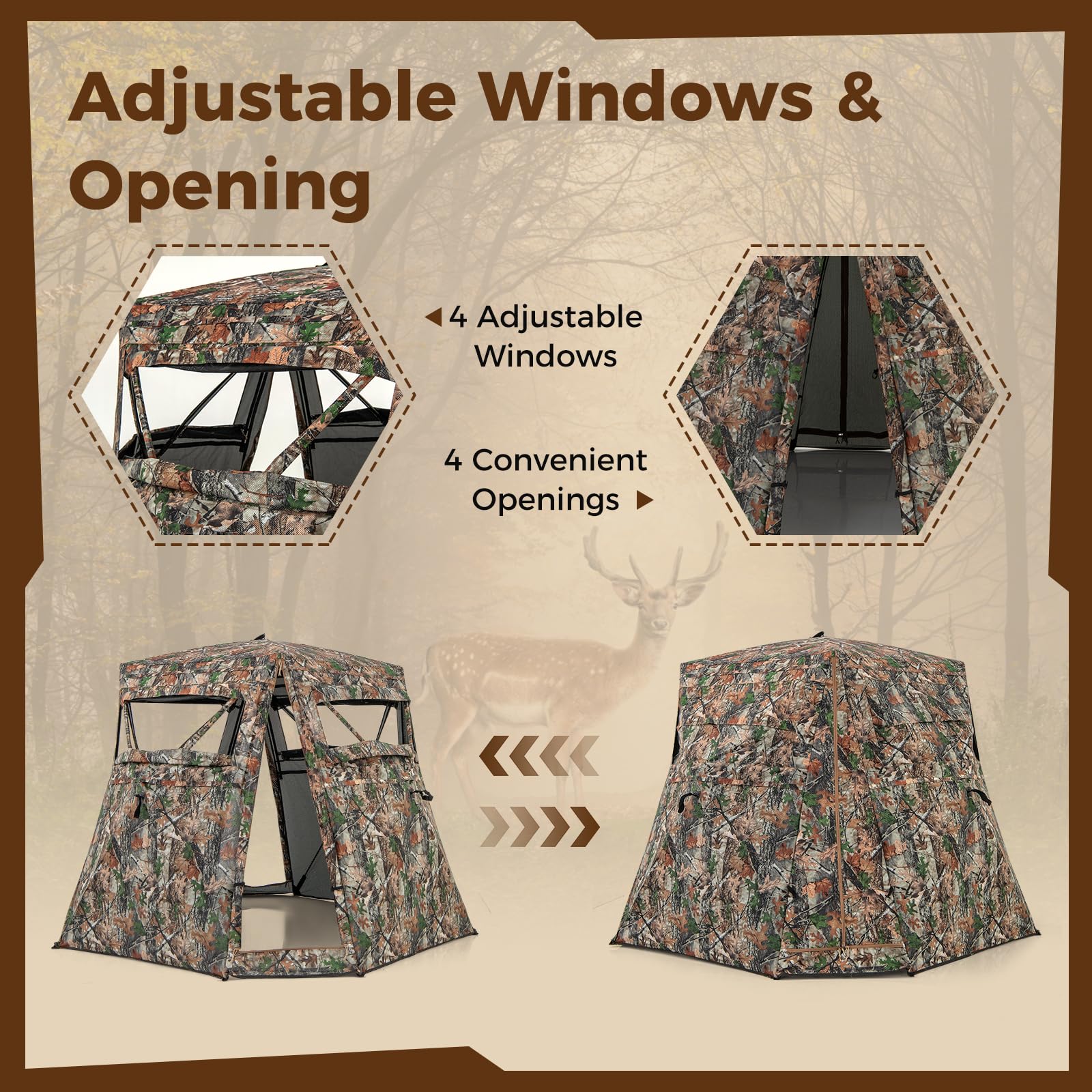 Goplus Camouflage Hunting Blind, One-Way See-Through Hunting Tent w/360° Viewing Range - Image 3