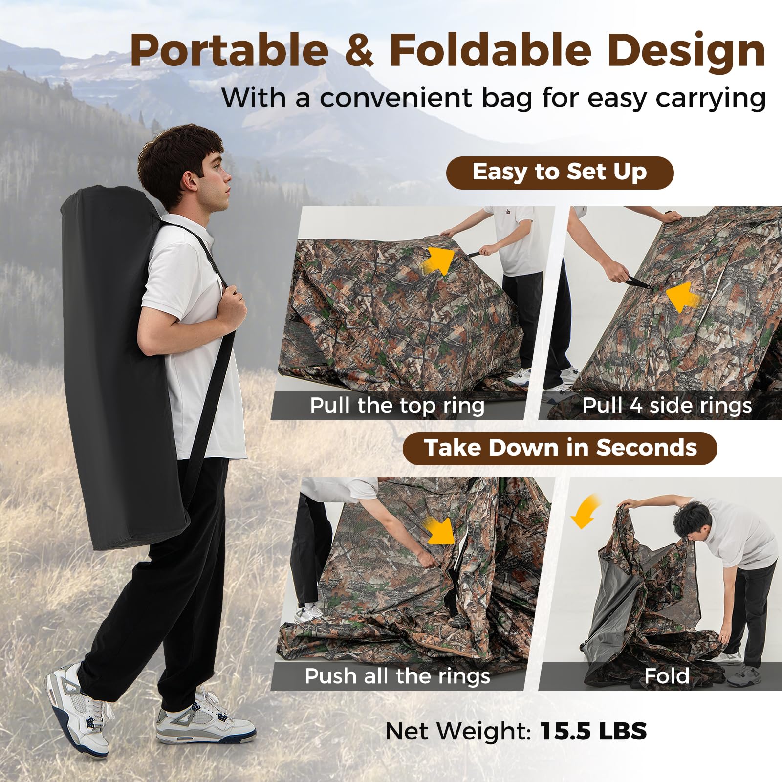 Goplus Camouflage Hunting Blind, One-Way See-Through Hunting Tent w/360° Viewing Range - Image 4