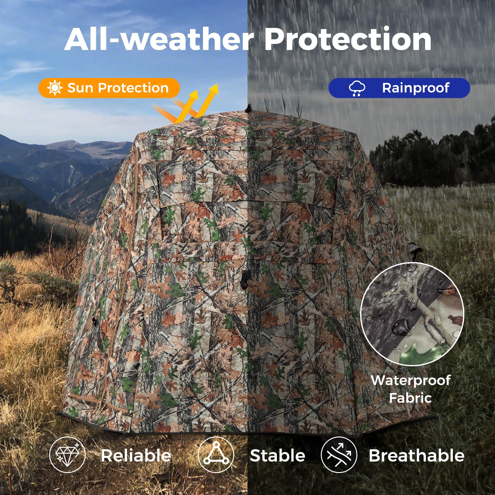 Goplus Camouflage Hunting Blind, One-Way See-Through Hunting Tent w/360° Viewing Range - Image 7