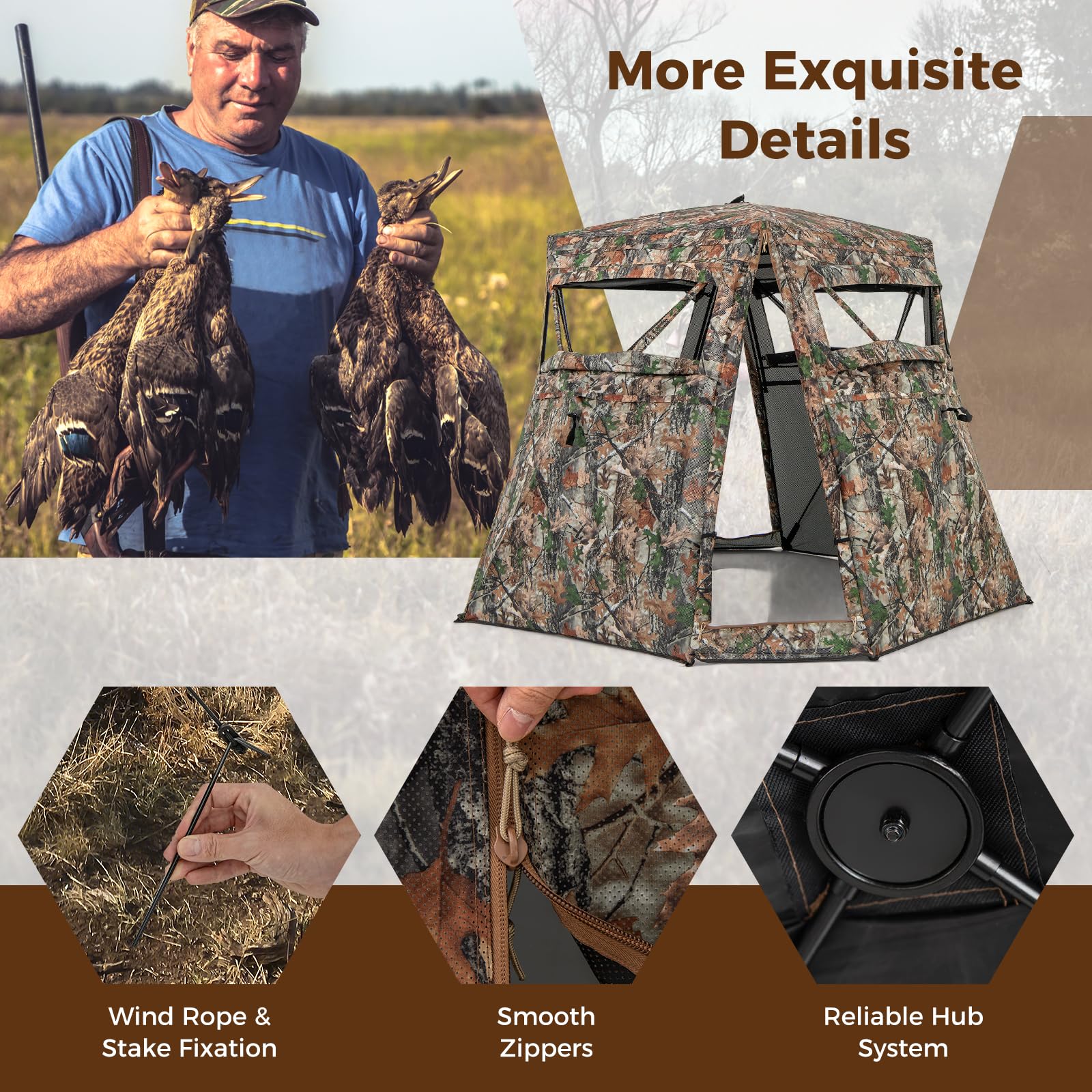 Goplus Camouflage Hunting Blind, One-Way See-Through Hunting Tent w/360° Viewing Range - Image 8
