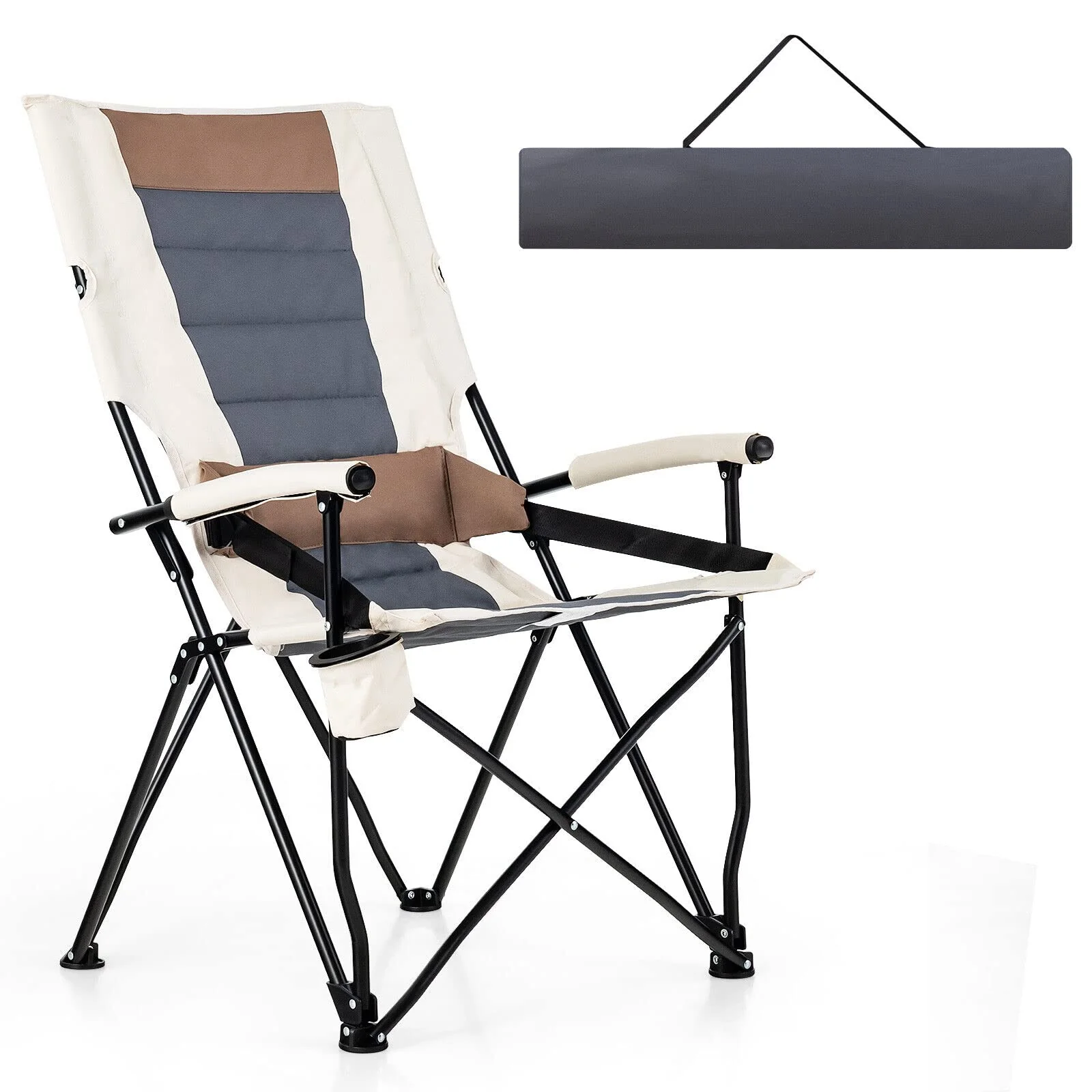 Goplus Camping Chairs, Portable Lumbar Back Beach Chair, Folding Chair for Outside, Fishing, Hiking, Picnic