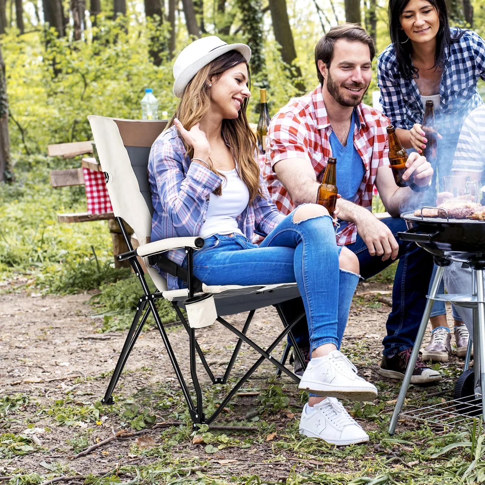 Goplus Camping Chairs, Portable Lumbar Back Beach Chair, Folding Chair for Outside, Fishing, Hiking, Picnic - Image 2
