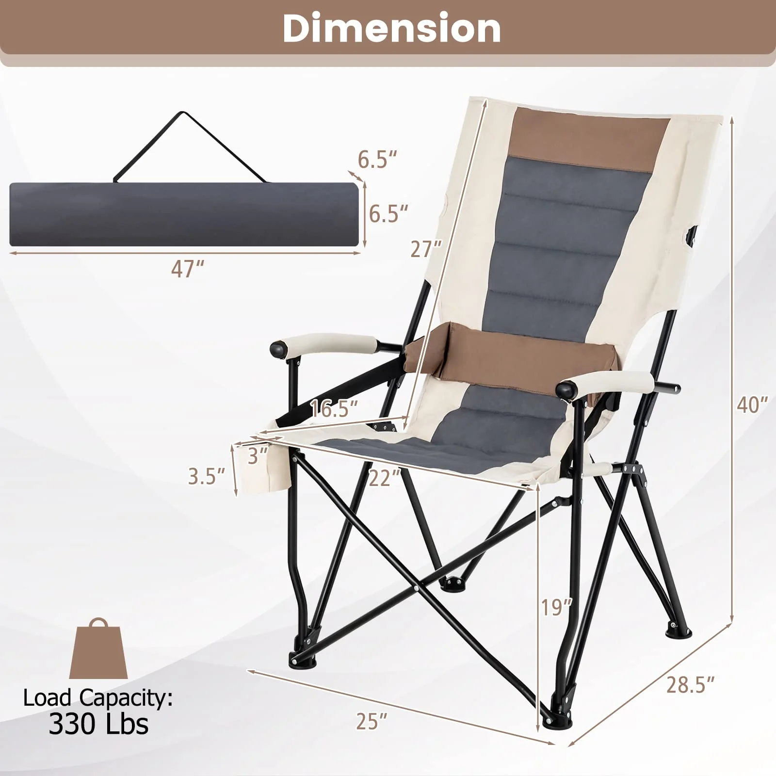 Goplus Camping Chairs, Portable Lumbar Back Beach Chair, Folding Chair for Outside, Fishing, Hiking, Picnic - Image 3
