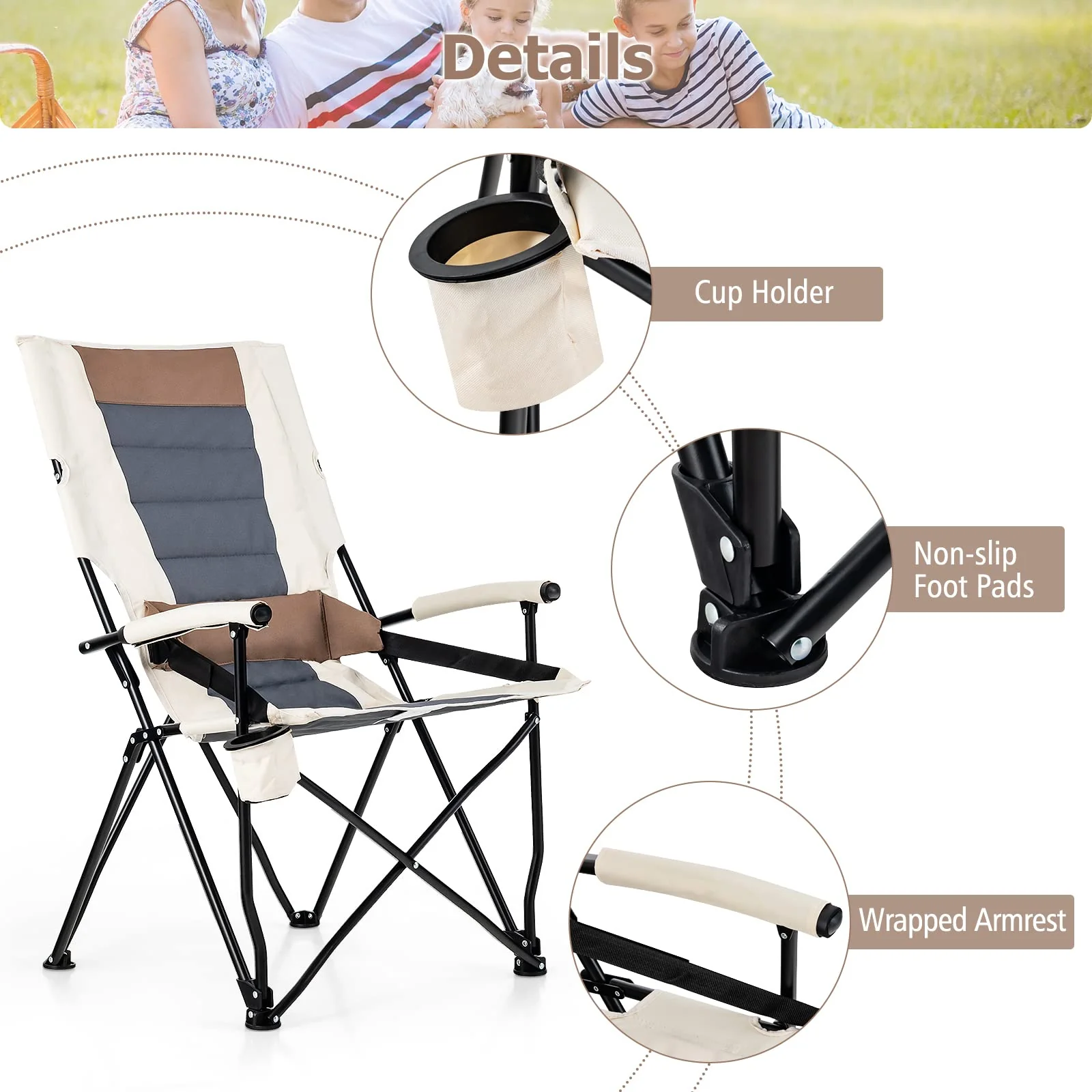 Goplus Camping Chairs, Portable Lumbar Back Beach Chair, Folding Chair for Outside, Fishing, Hiking, Picnic - Image 4