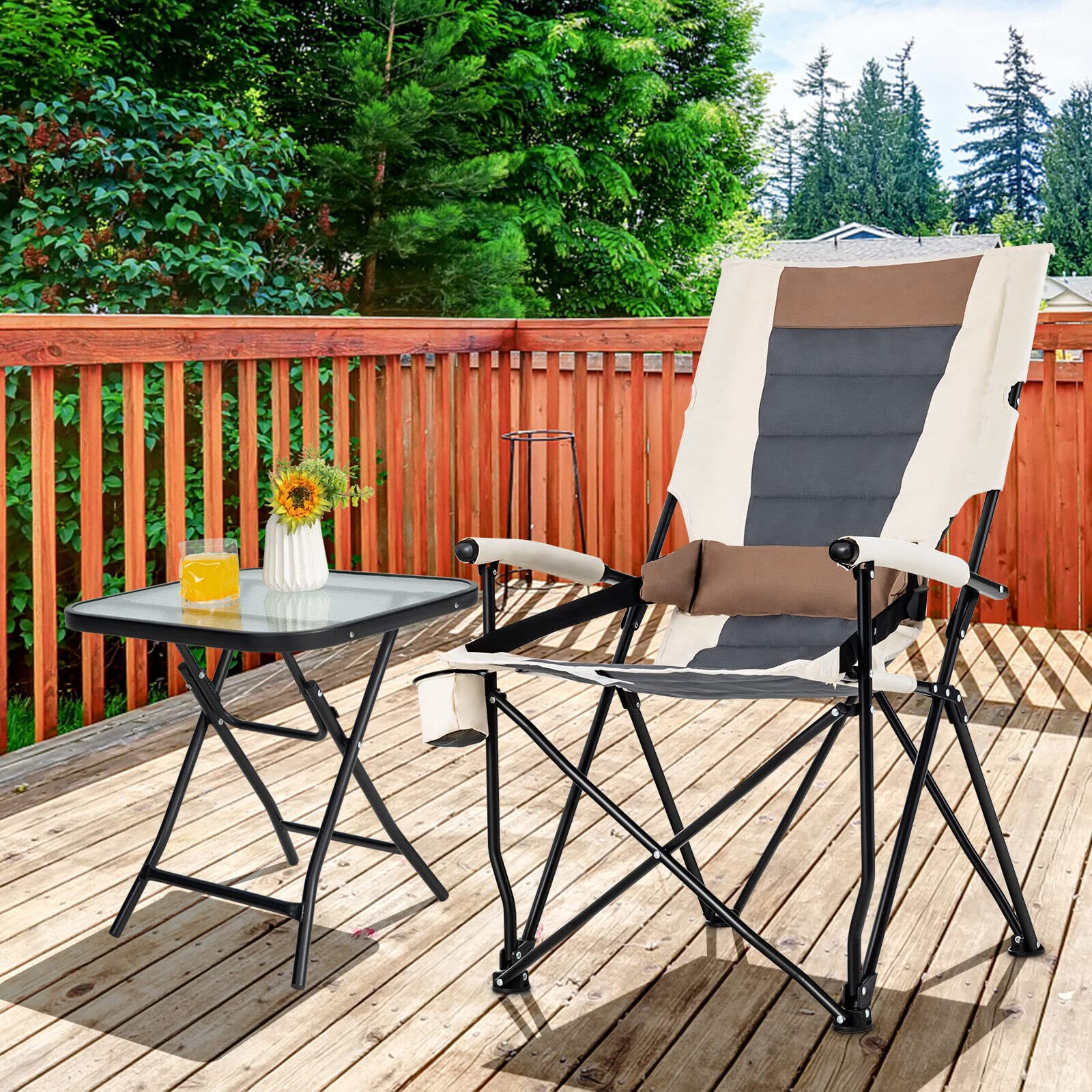 Goplus Camping Chairs, Portable Lumbar Back Beach Chair, Folding Chair for Outside, Fishing, Hiking, Picnic - Image 7