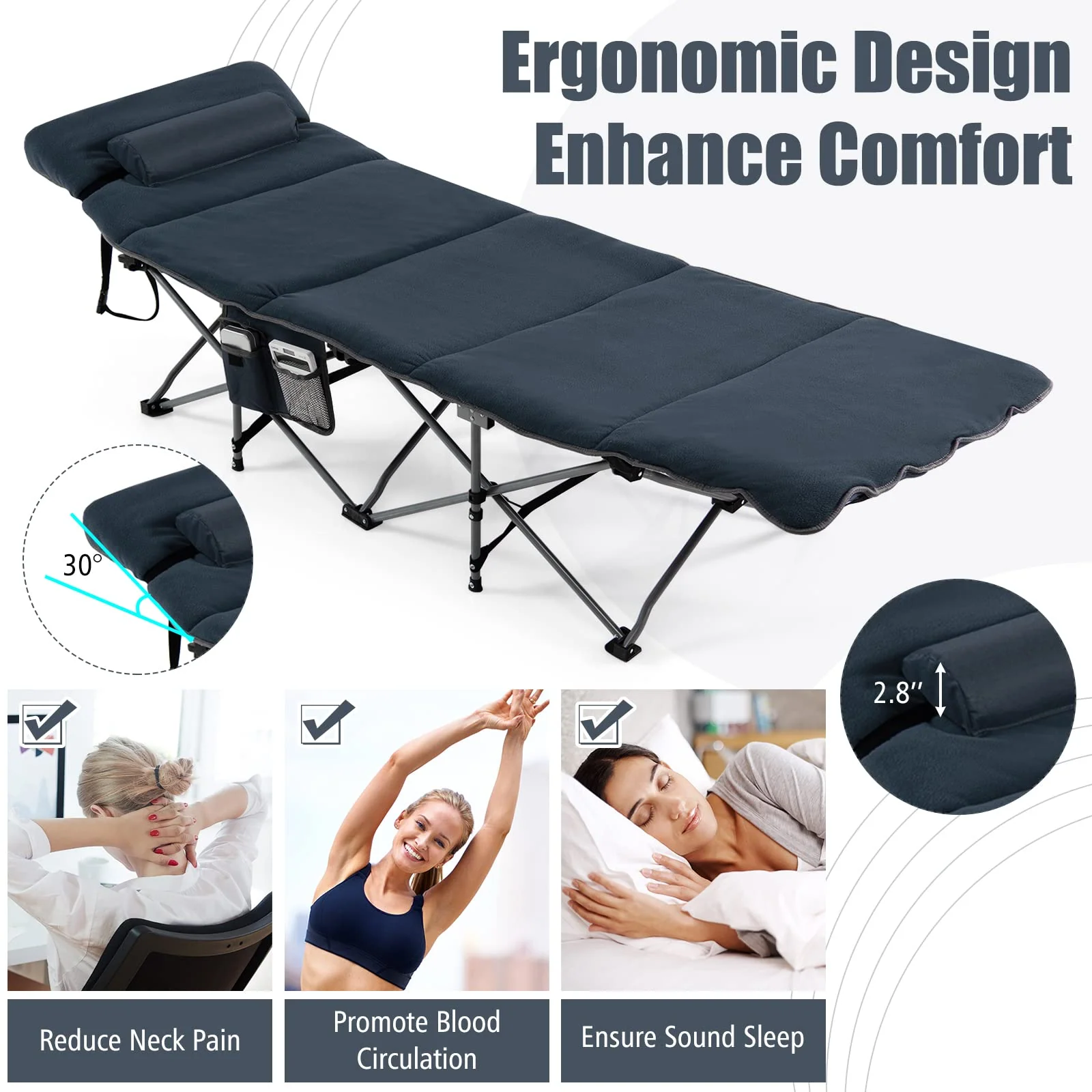 Goplus Camping Cot, Folding Camping Cot with Mattress, Pillow - Image 13