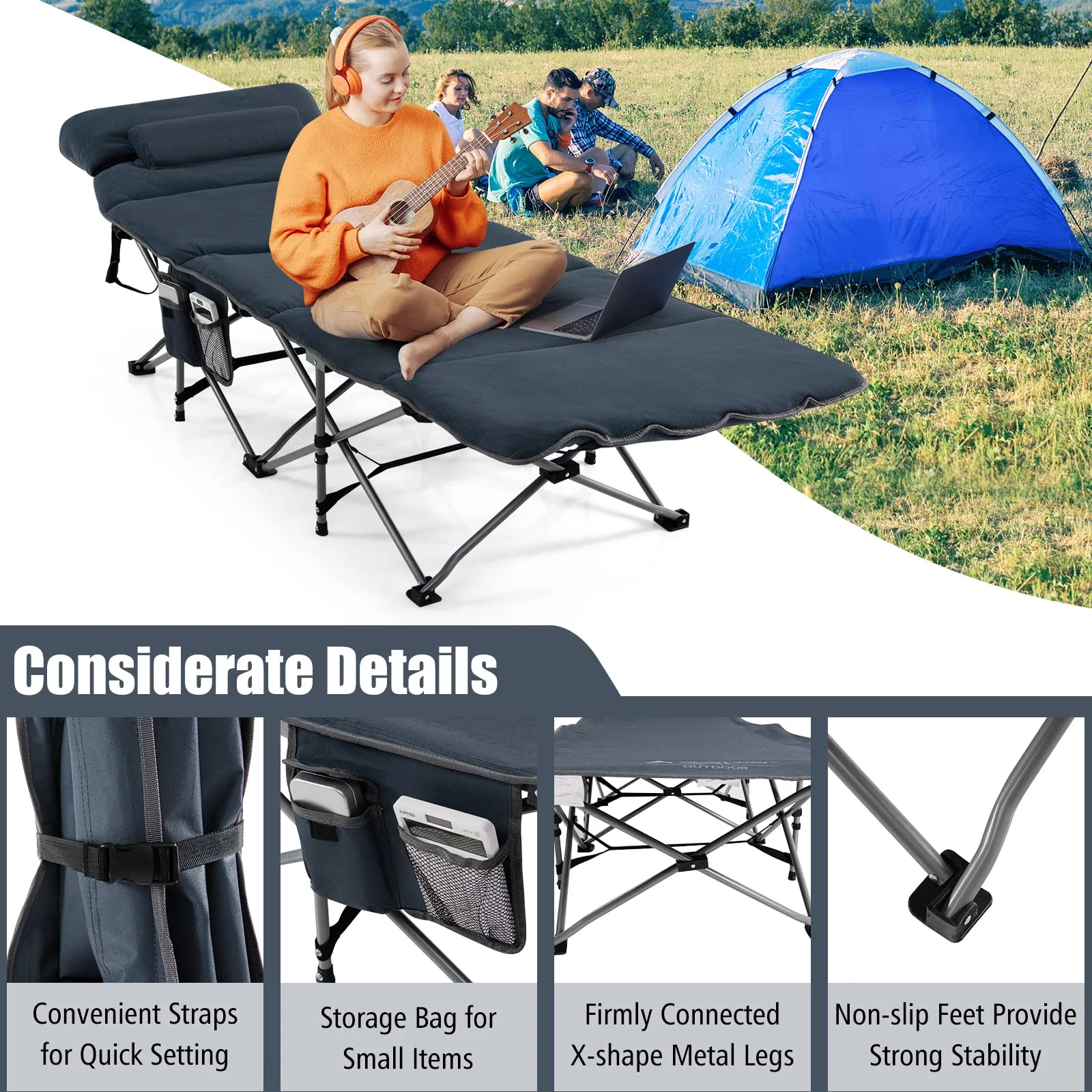 Goplus Camping Cot, Folding Camping Cot with Mattress, Pillow - Image 14