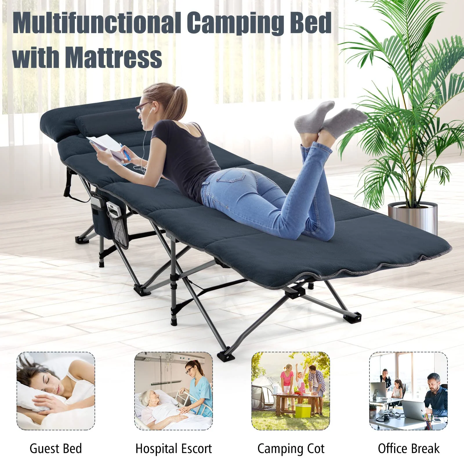 Goplus Camping Cot, Folding Camping Cot with Mattress, Pillow - Image 15