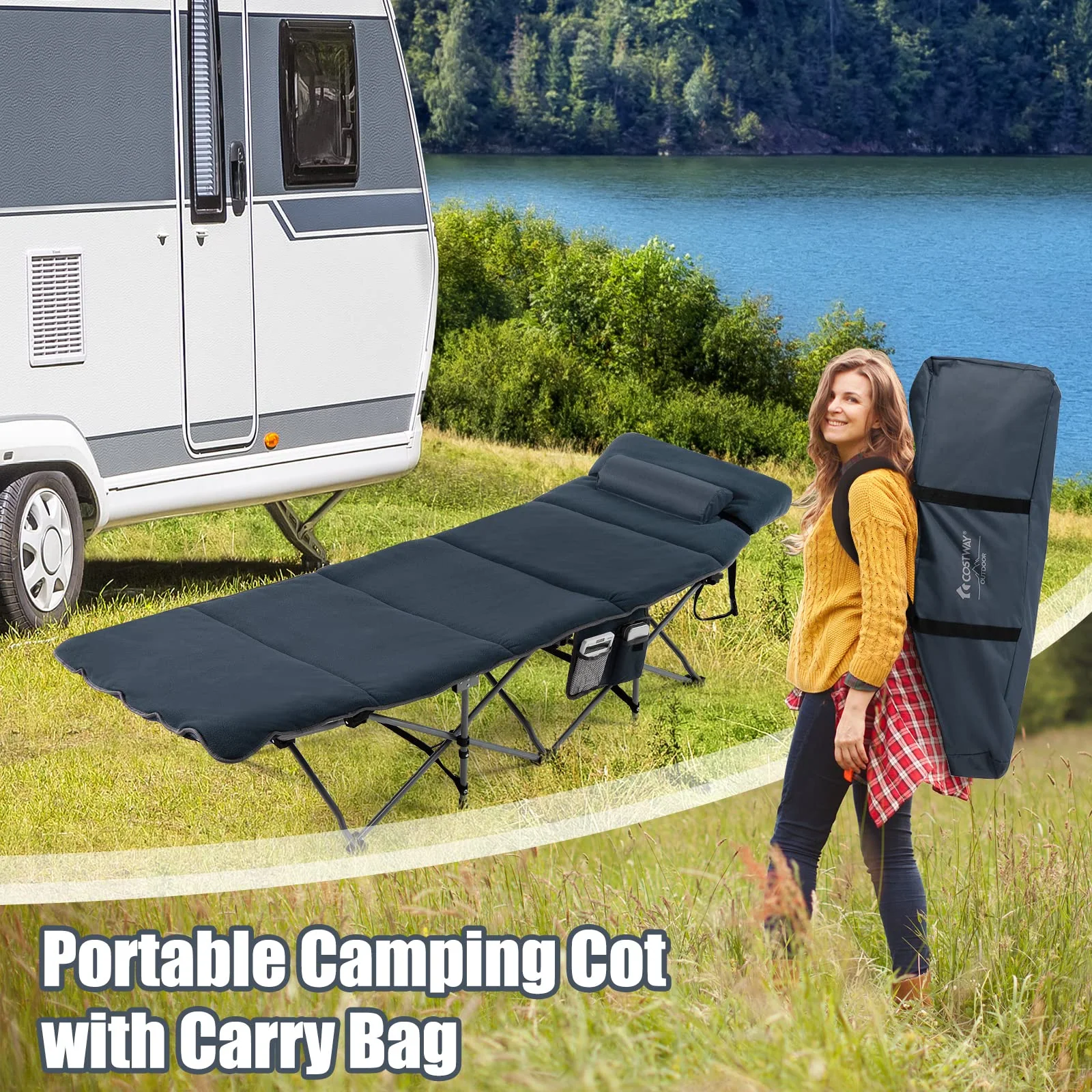 Goplus Camping Cot, Folding Camping Cot with Mattress, Pillow - Image 16