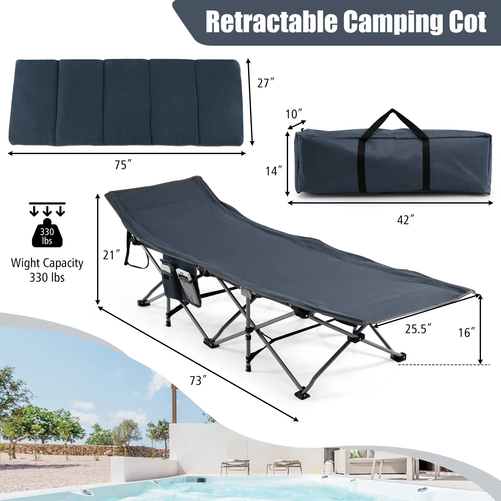 Goplus Camping Cot, Folding Camping Cot with Mattress, Pillow - Image 17