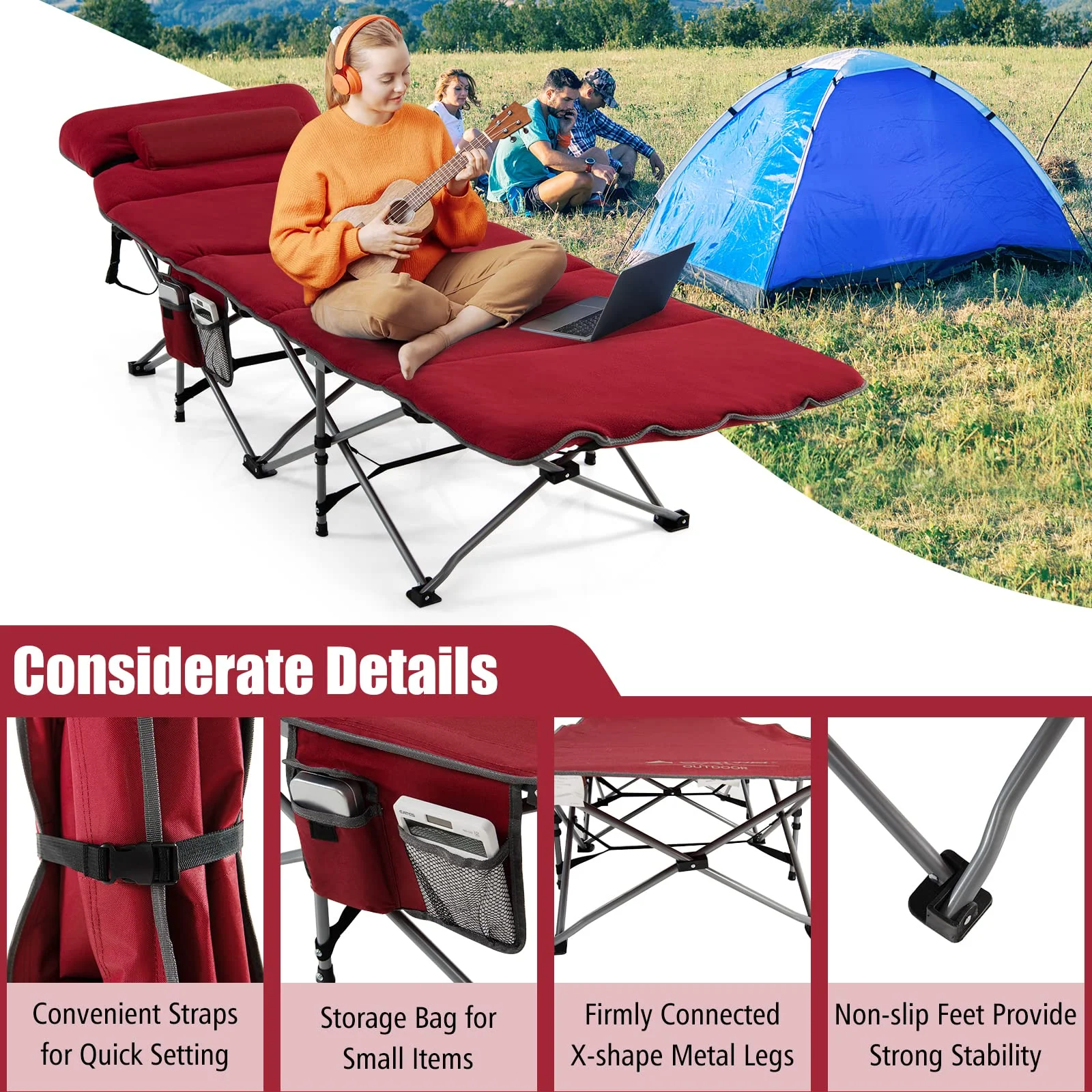 Goplus Camping Cot, Folding Camping Cot with Mattress, Pillow - Image 23