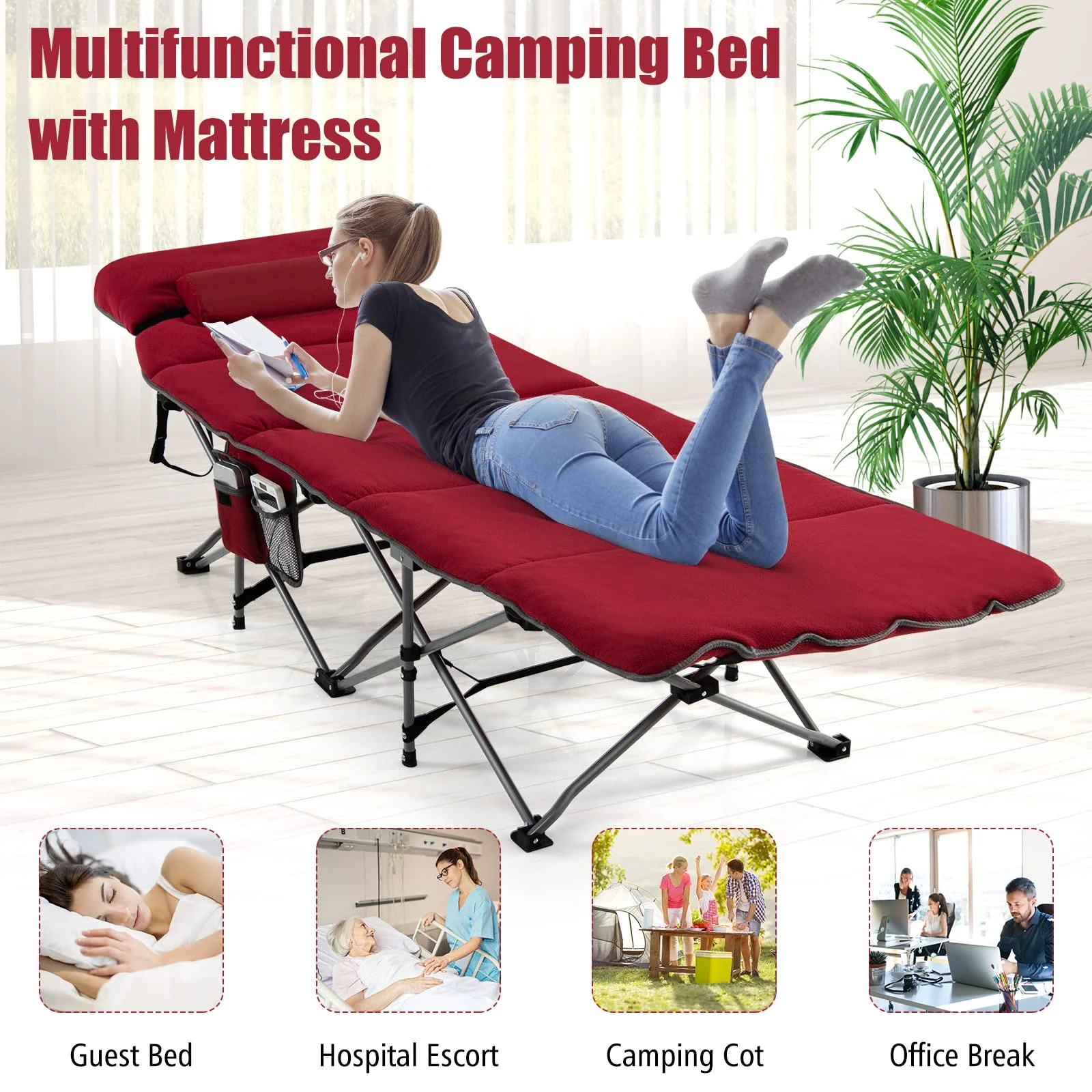 Goplus Camping Cot, Folding Camping Cot with Mattress, Pillow - Image 24