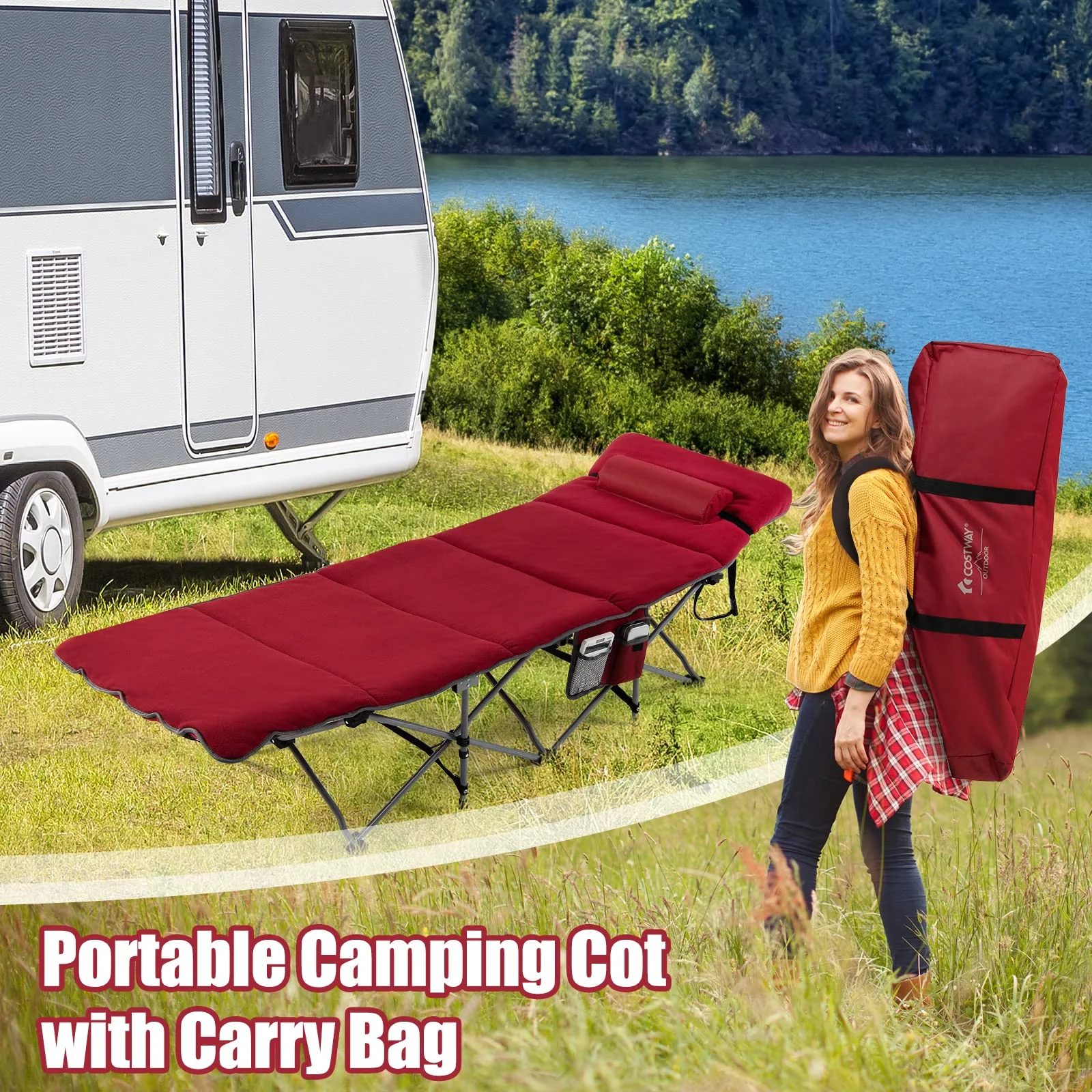 Goplus Camping Cot, Folding Camping Cot with Mattress, Pillow - Image 25