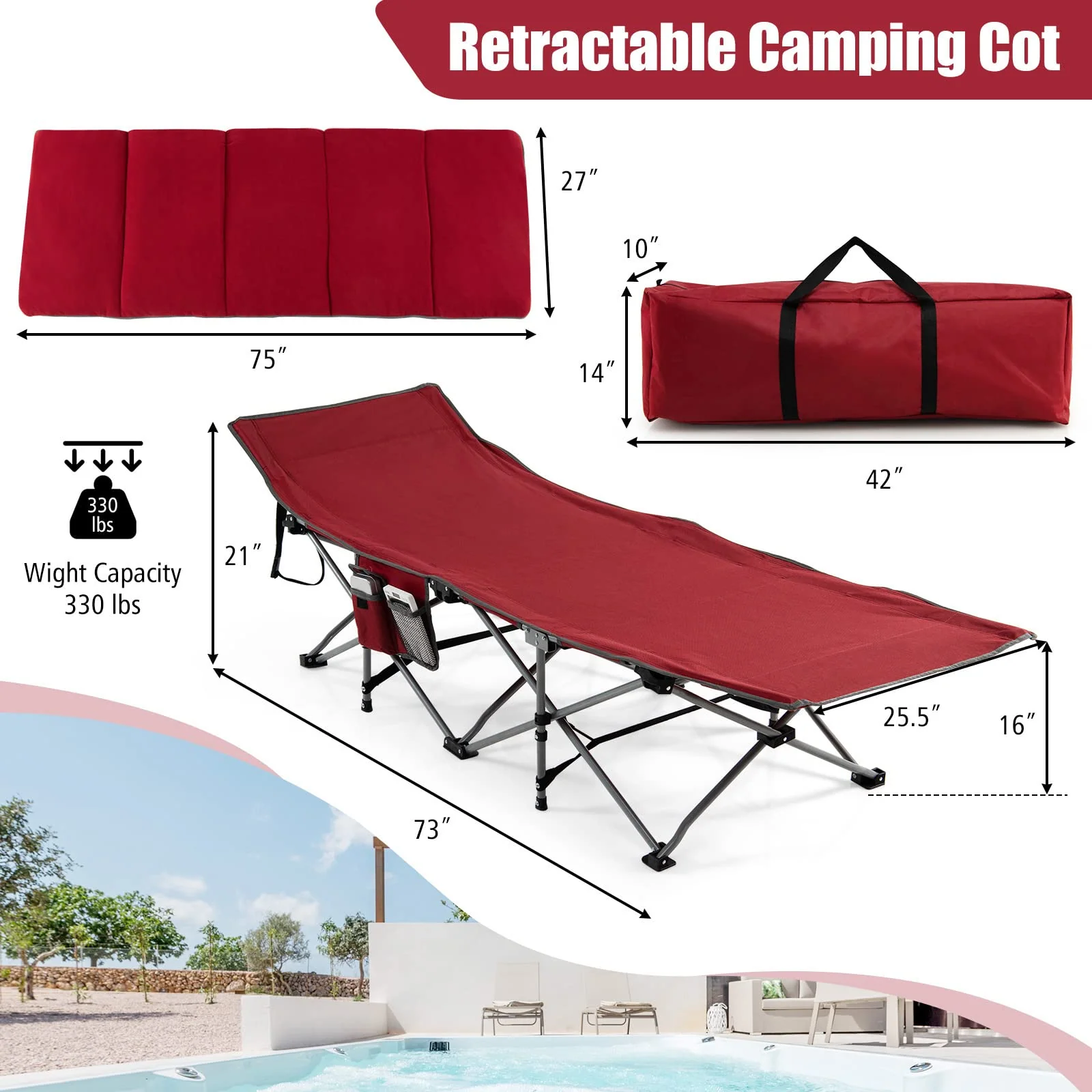 Goplus Camping Cot, Folding Camping Cot with Mattress, Pillow - Image 26