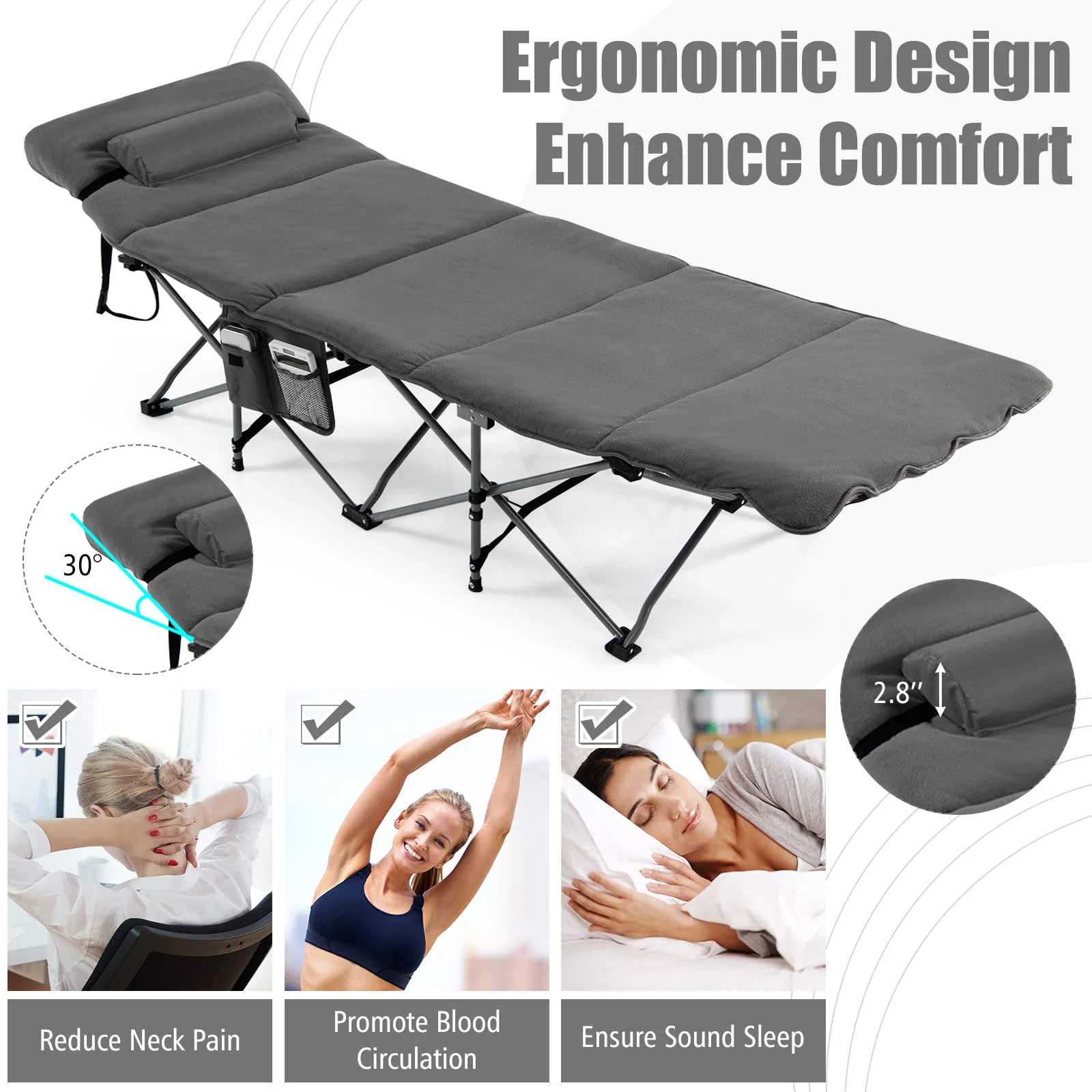 Goplus Camping Cot, Folding Camping Cot with Mattress, Pillow - Image 4