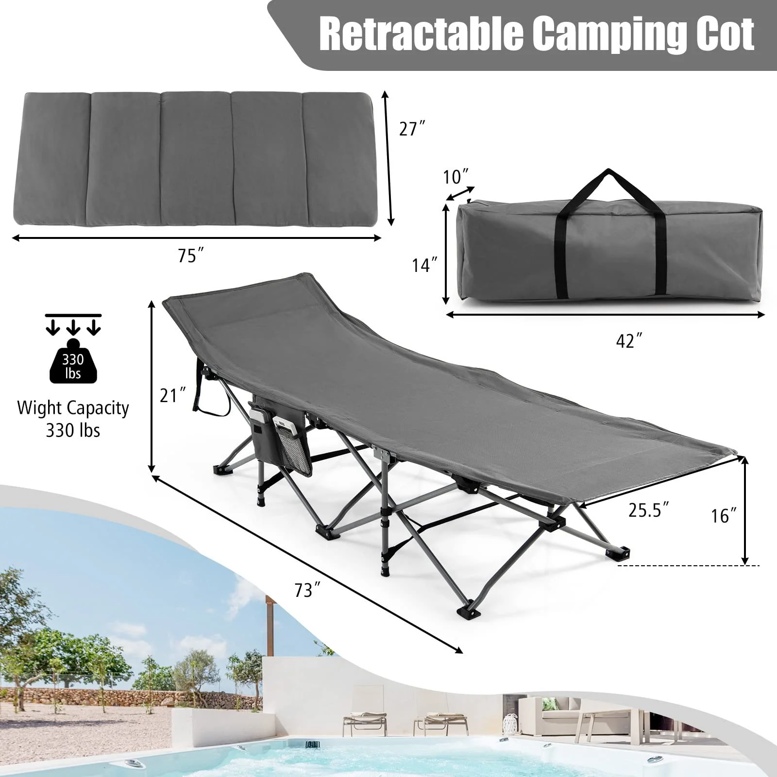 Goplus Camping Cot, Folding Camping Cot with Mattress, Pillow - Image 8