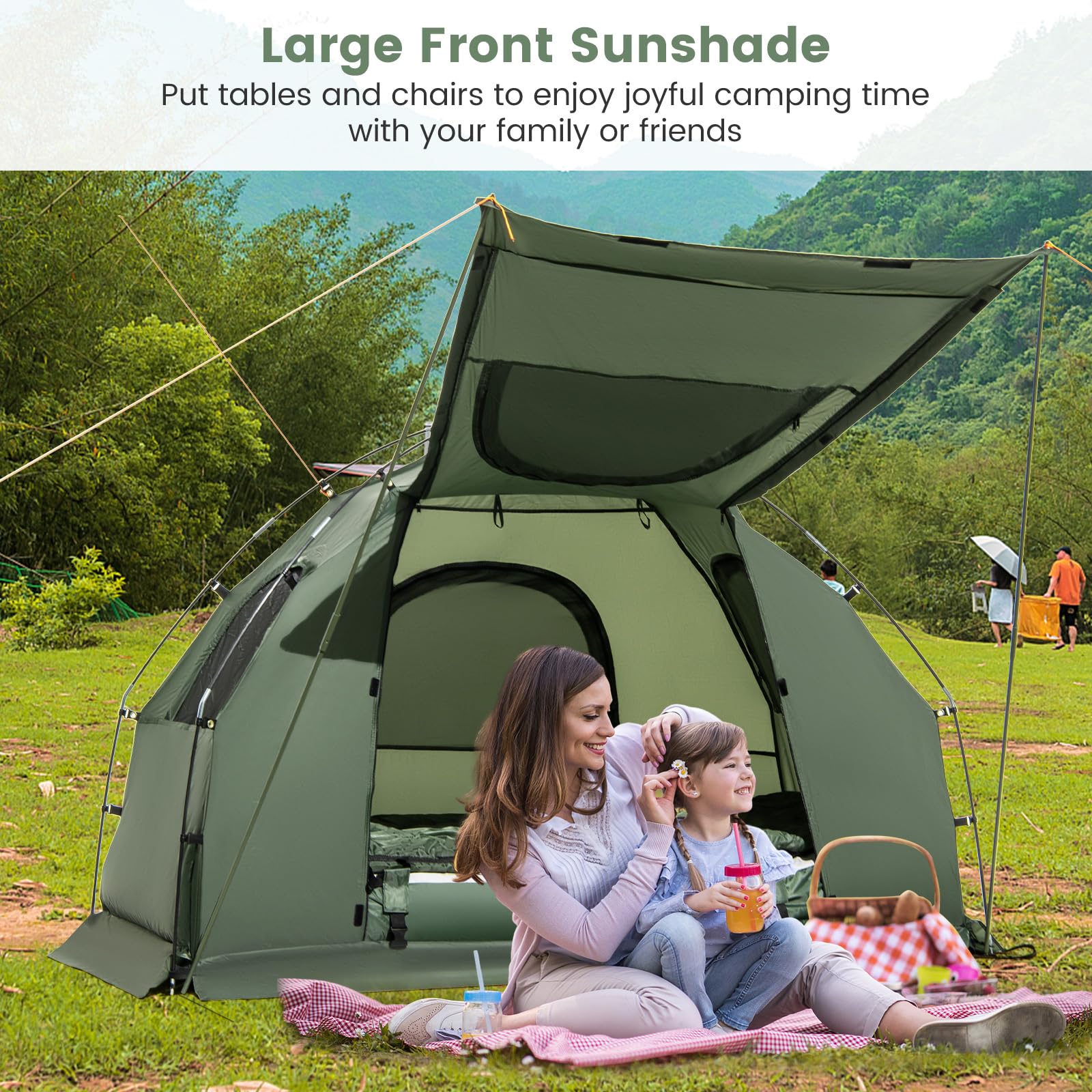 Goplus Camping Tent Cot, 5-in-1 Folding Camping Bed with Air Mattress, Pillow, Sleeping Bag, Waterproof Elevated Tent Shelter - Image 7