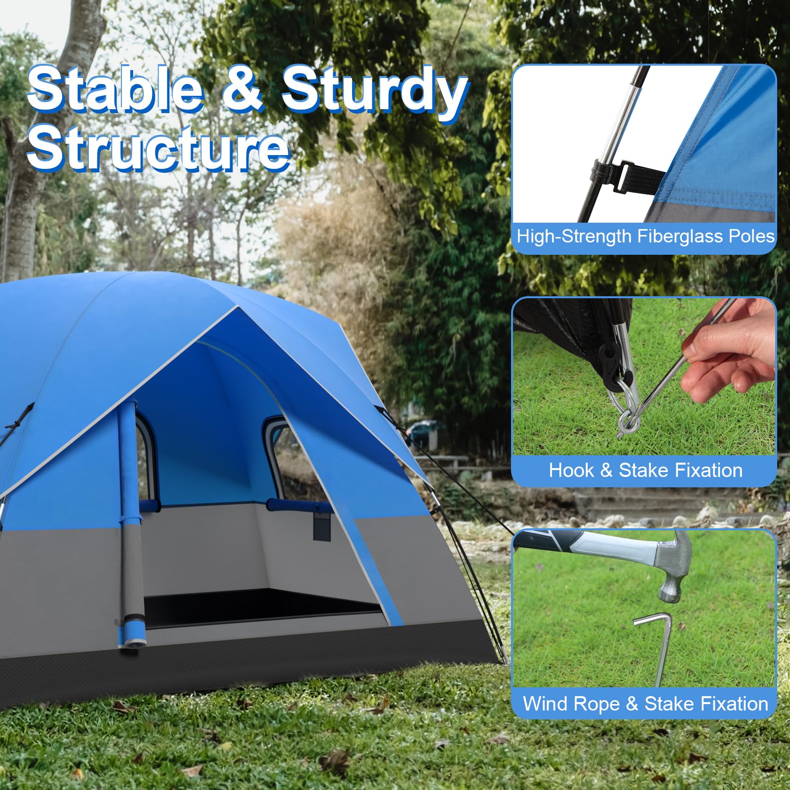 Goplus Camping Tent for 2-3 People, Waterproof & Windproof Family Dome Tent w/Removable Rainfly - Image 5