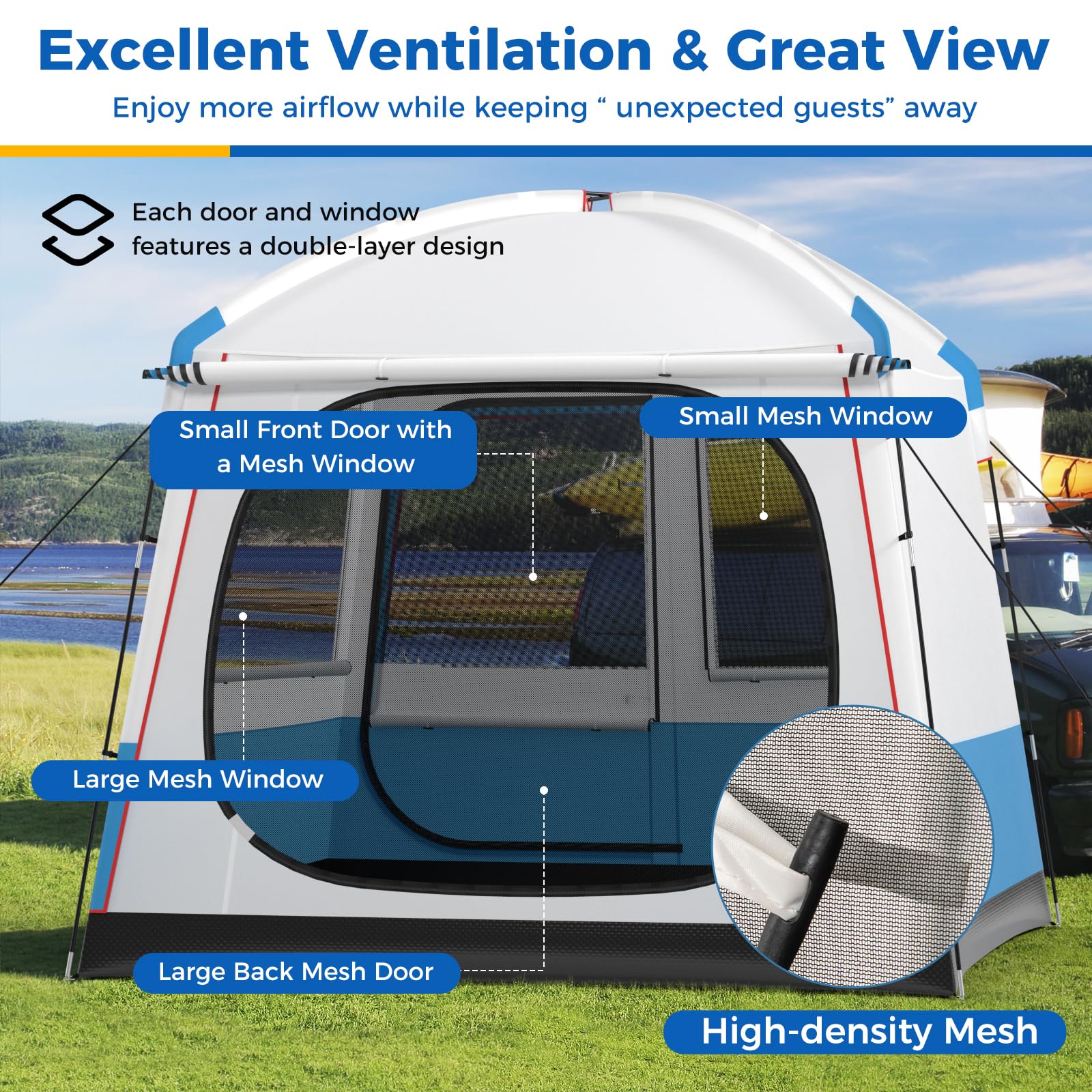 Goplus Camping Tent for 3-5 People, Portable Cabin Shelter w/Large Double-Layer Mesh Front Door - Image 4