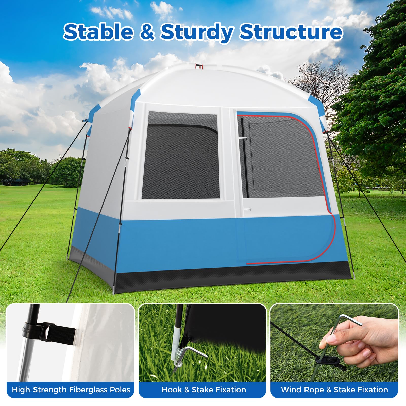 Goplus Camping Tent for 3-5 People, Portable Cabin Shelter w/Large Double-Layer Mesh Front Door - Image 5
