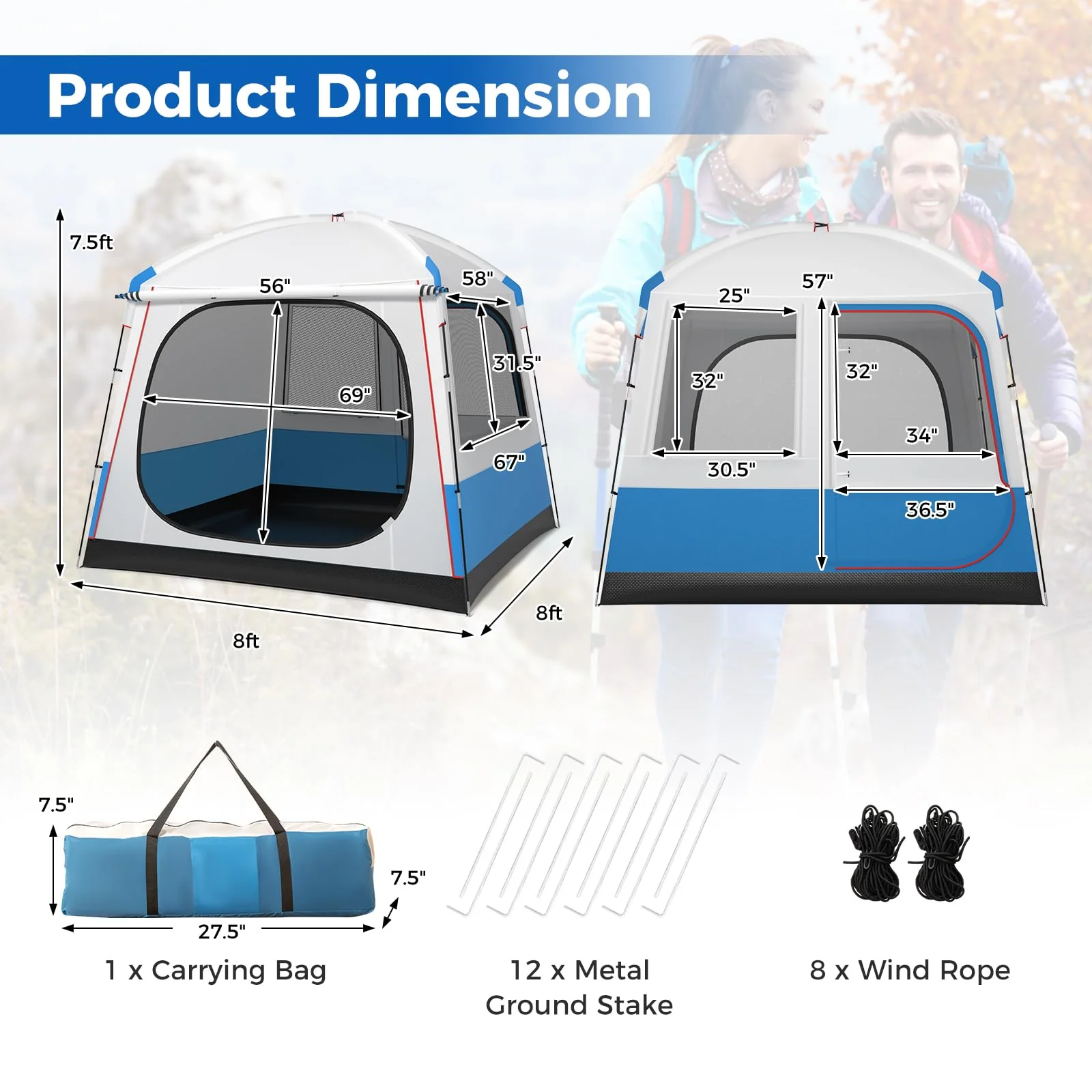 Goplus Camping Tent for 3-5 People, Portable Cabin Shelter w/Large Double-Layer Mesh Front Door - Image 7