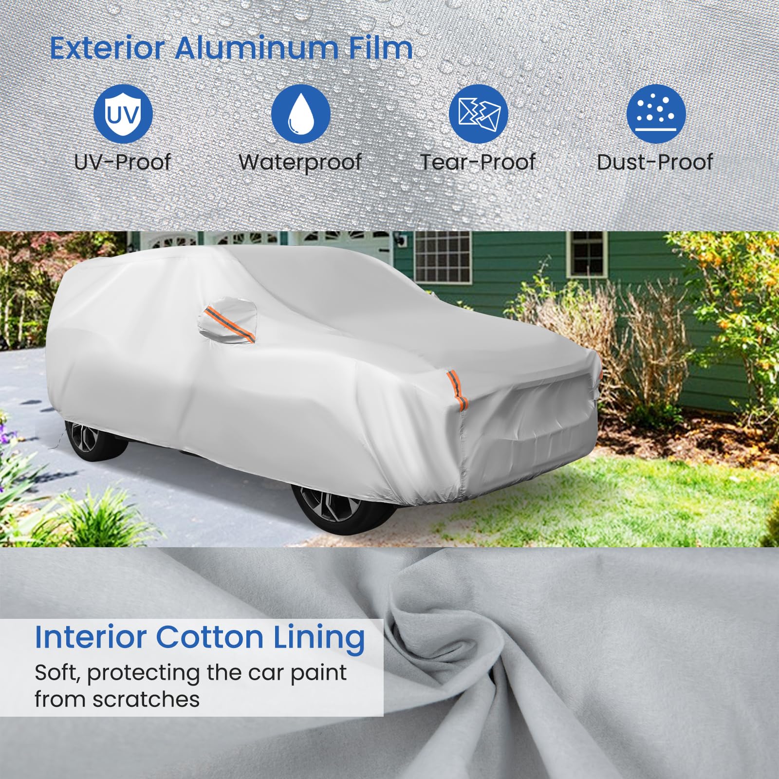 Goplus Car Cover for Automobiles, Outdoor Full Cover with Cotton Lining, Waterproof - Image 2