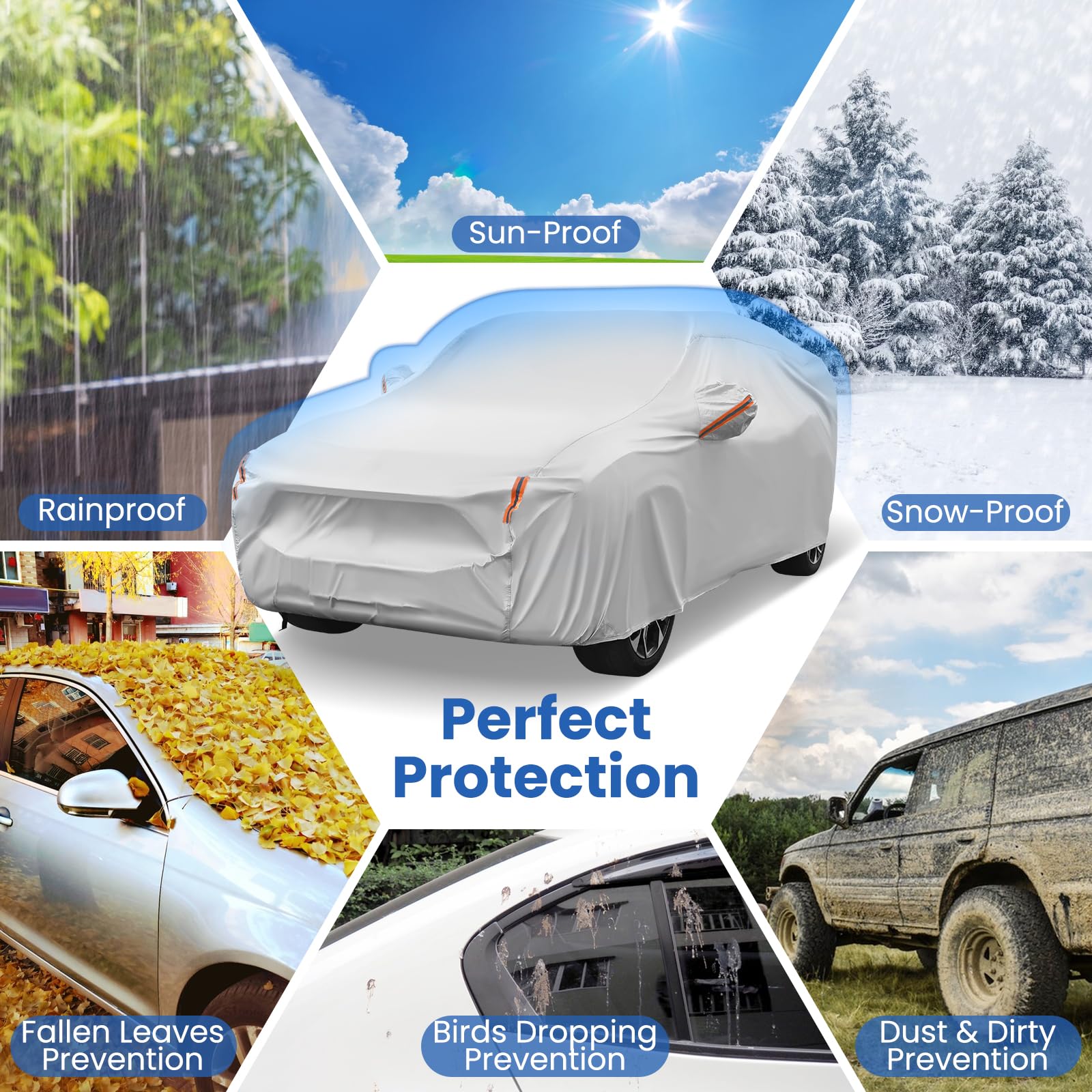 Goplus Car Cover for Automobiles, Outdoor Full Cover with Cotton Lining, Waterproof - Image 4