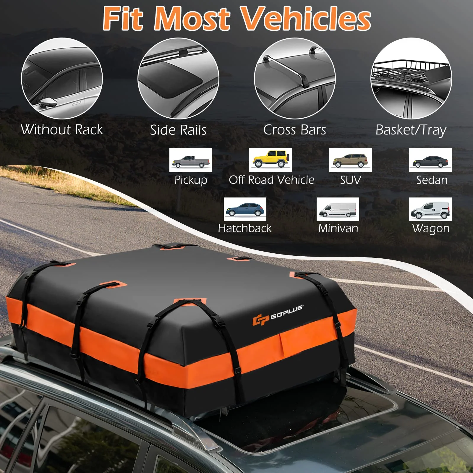 Goplus Car Rooftop Cargo Carrier Bag, 21 Cubic 100% Waterproof Soft Car Roof Bag for All Vehicles with/Without Rack - Image 3