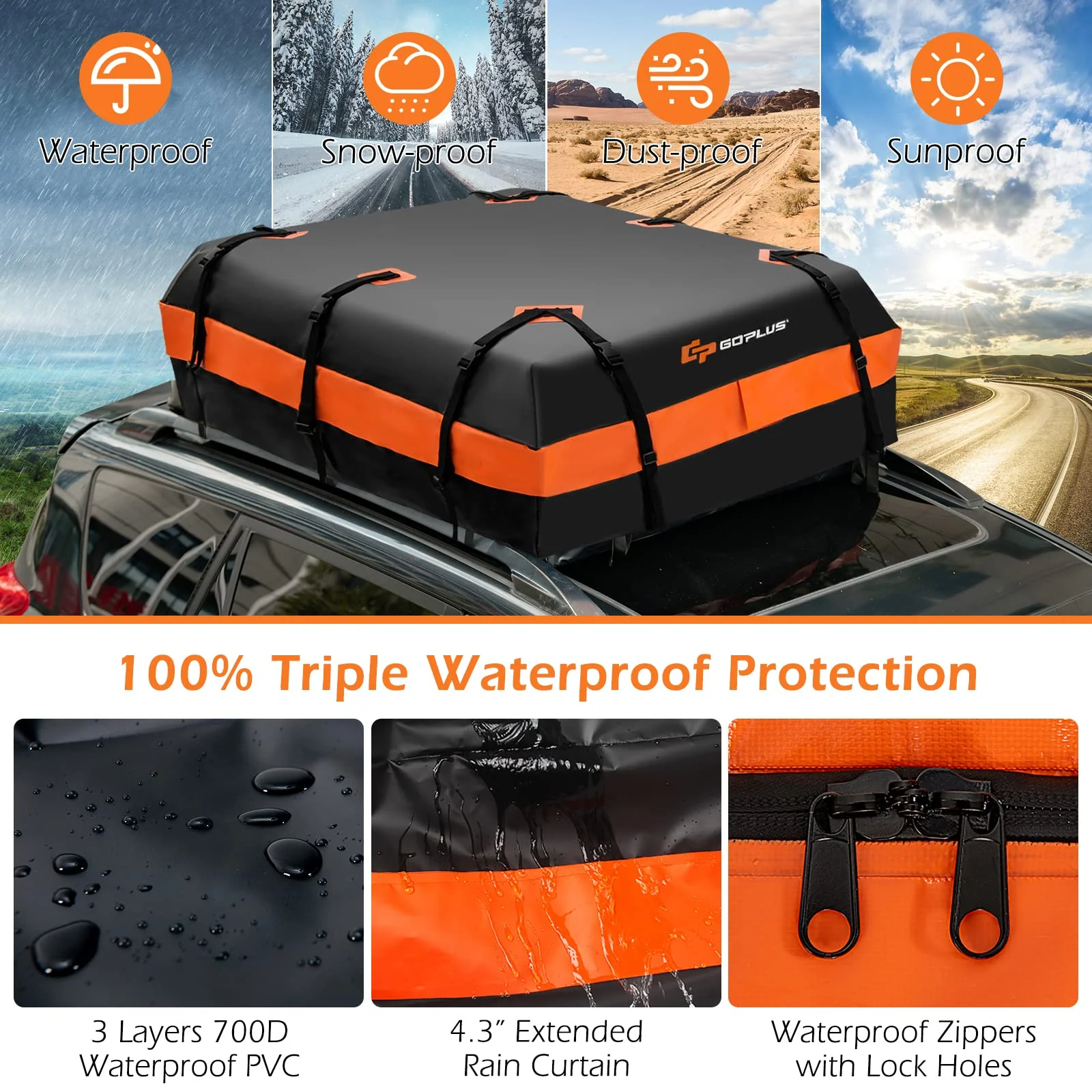 Goplus Car Rooftop Cargo Carrier Bag, 21 Cubic 100% Waterproof Soft Car Roof Bag for All Vehicles with/Without Rack - Image 4