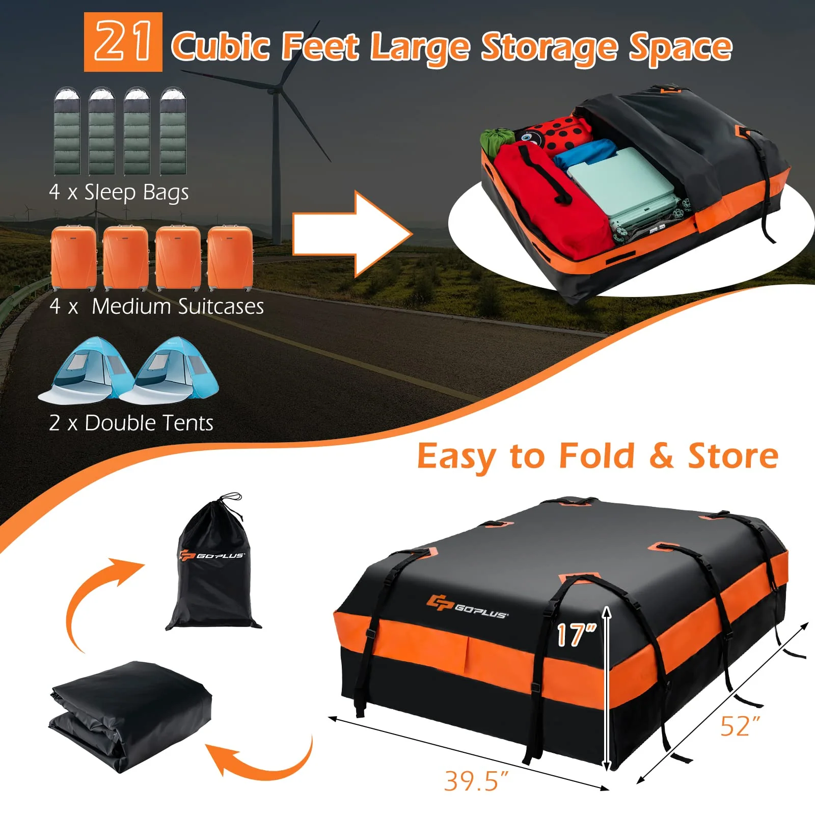 Goplus Car Rooftop Cargo Carrier Bag, 21 Cubic 100% Waterproof Soft Car Roof Bag for All Vehicles with/Without Rack - Image 5